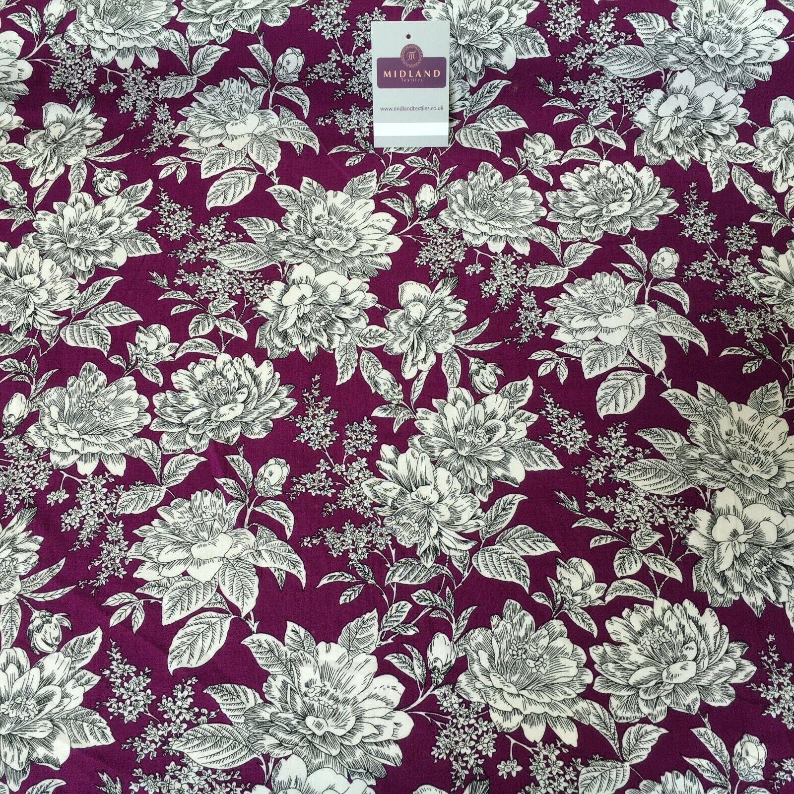 Magenta Large Flower Floral Viscose Printed Dress Fabric 139 cm M145-78 Mtex