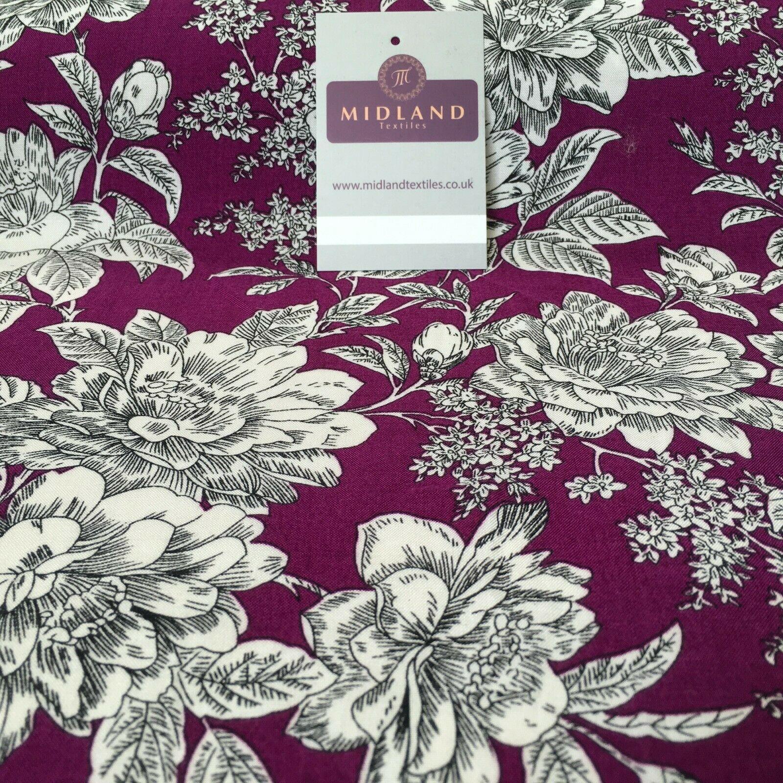 Magenta Large Flower Floral Viscose Printed Dress Fabric 139 cm M145-78 Mtex