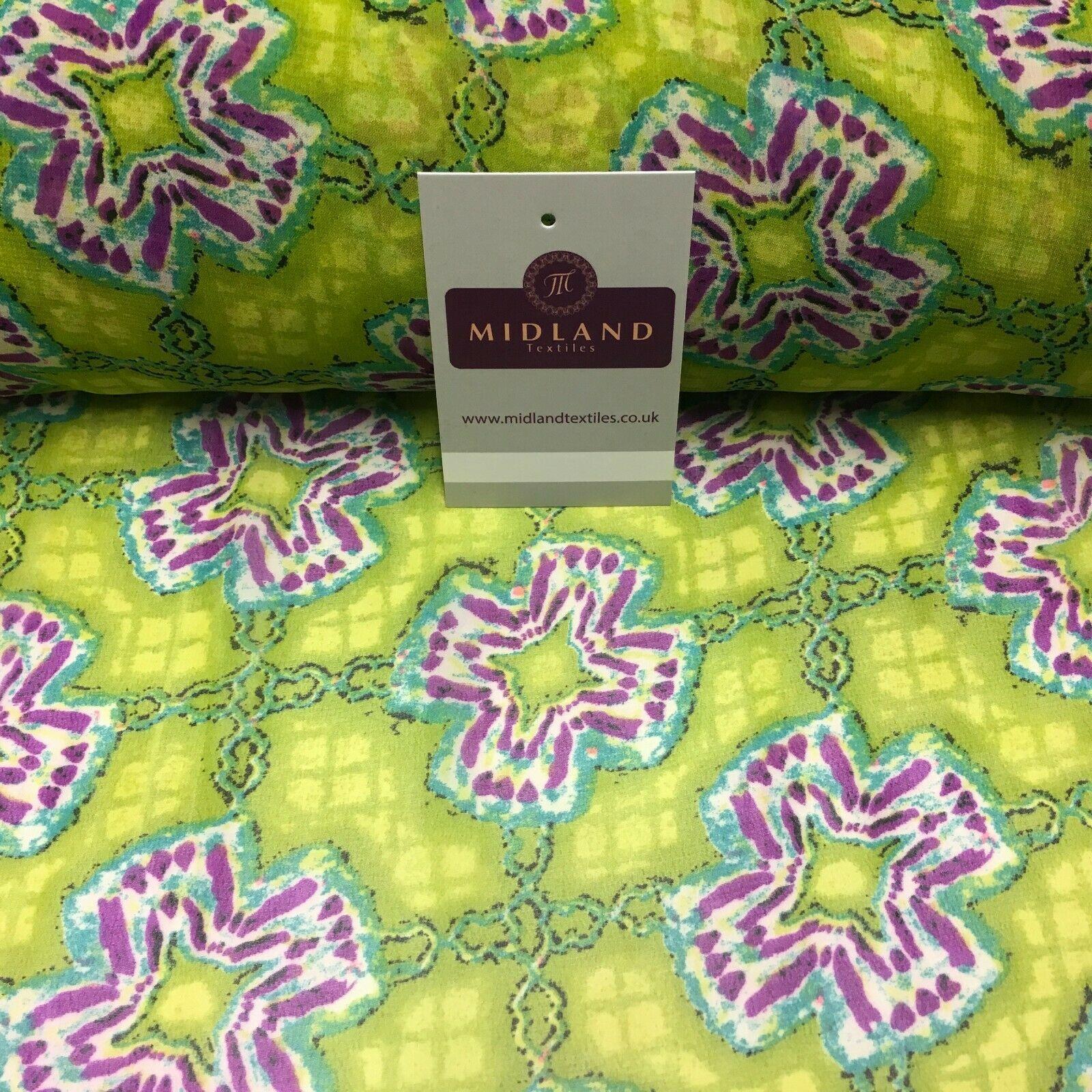 Lime Green Geometric printed Crepe chiffon Dress Fabric 150 cm Wide MK1190-2