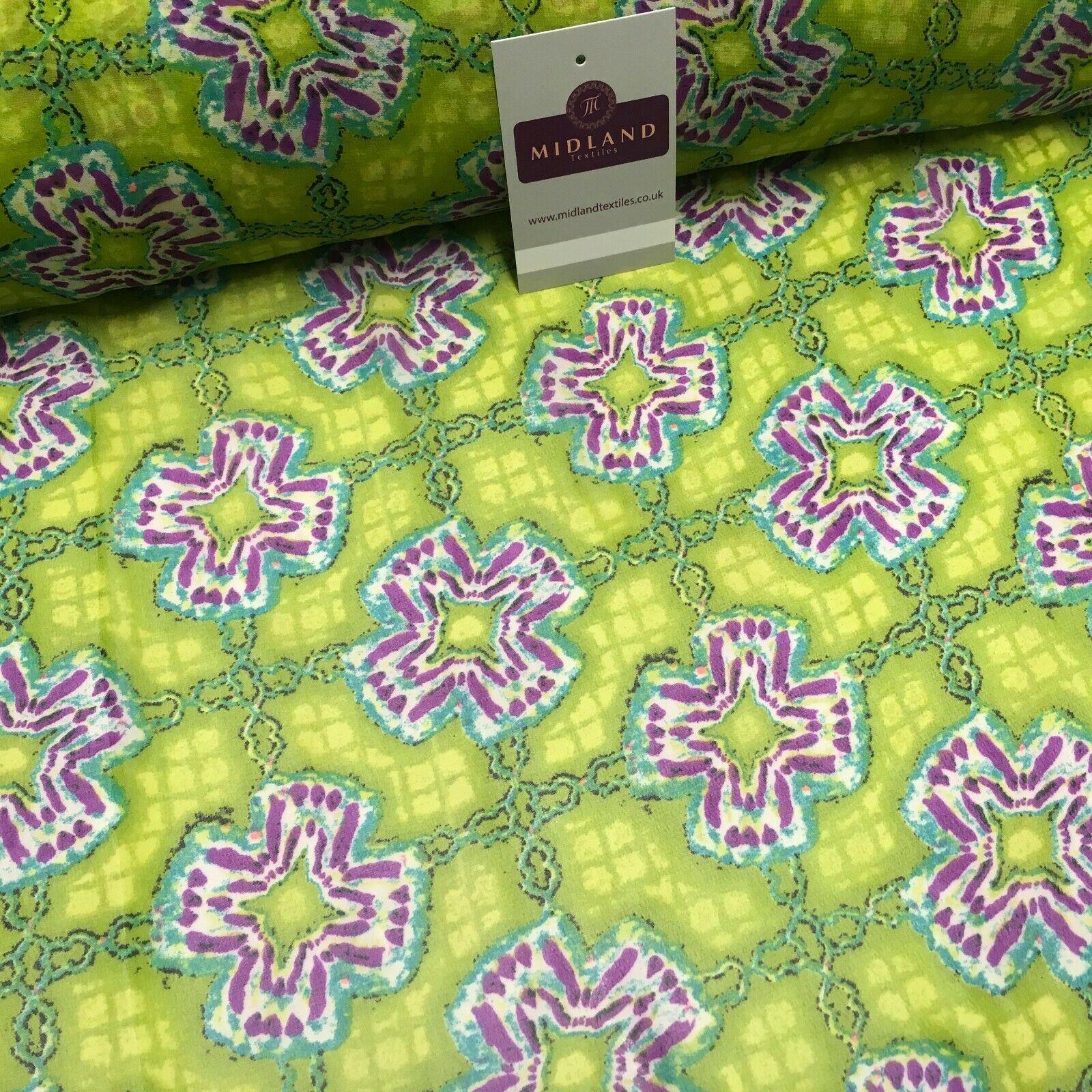 Lime Green Geometric printed Crepe chiffon Dress Fabric 150 cm Wide MK1190-2