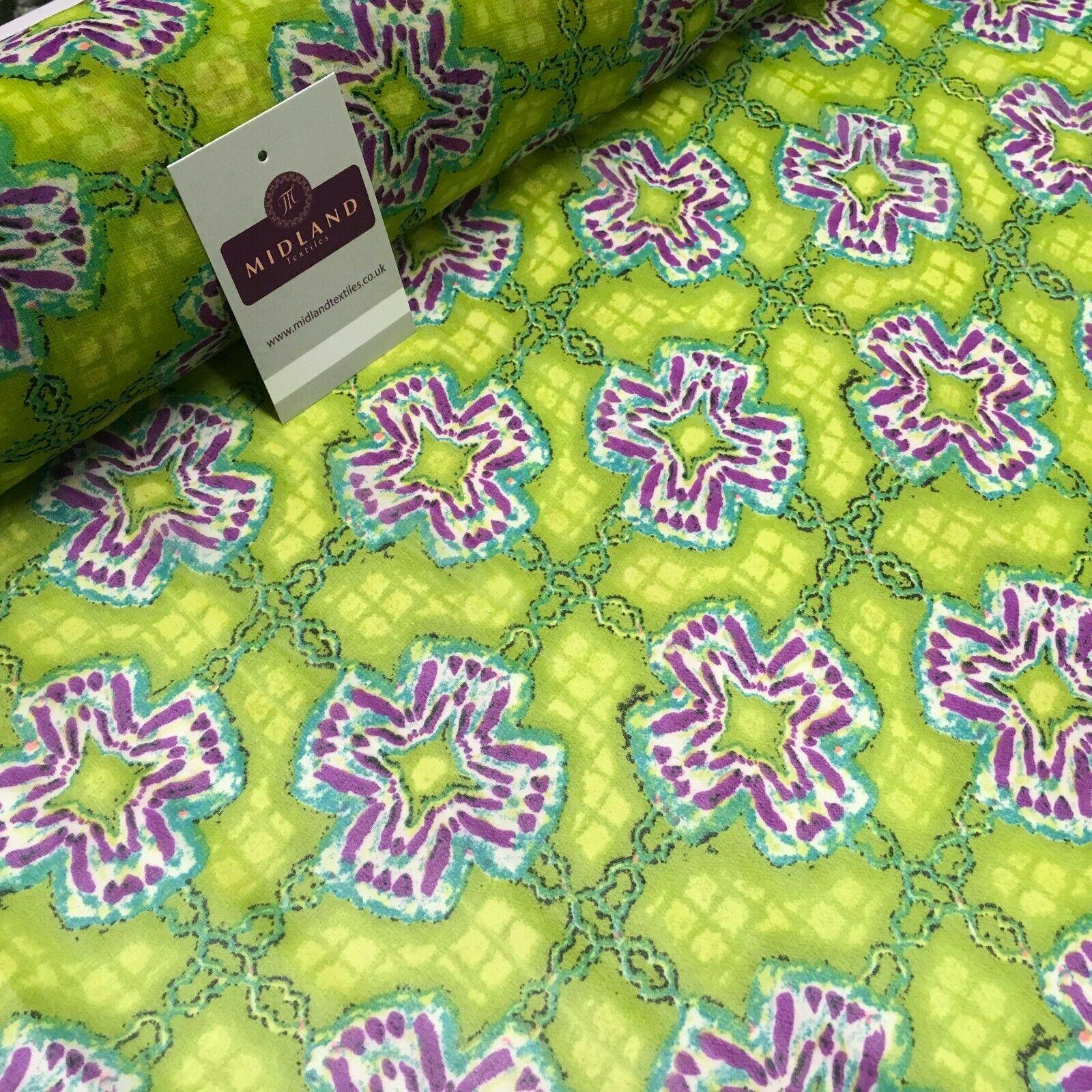 Lime Green Geometric printed Crepe chiffon Dress Fabric 150 cm Wide MK1190-2