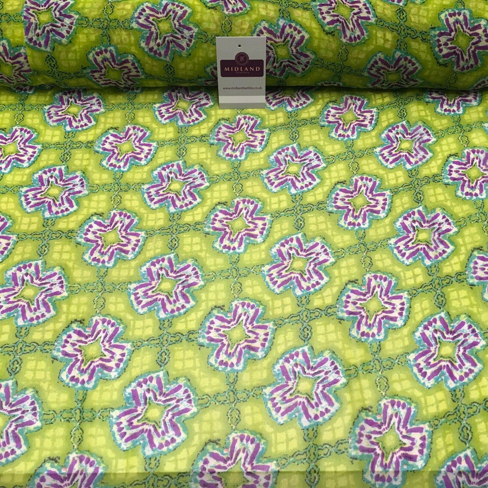 Lime Green Geometric printed Crepe chiffon Dress Fabric 150 cm Wide MK1190-2