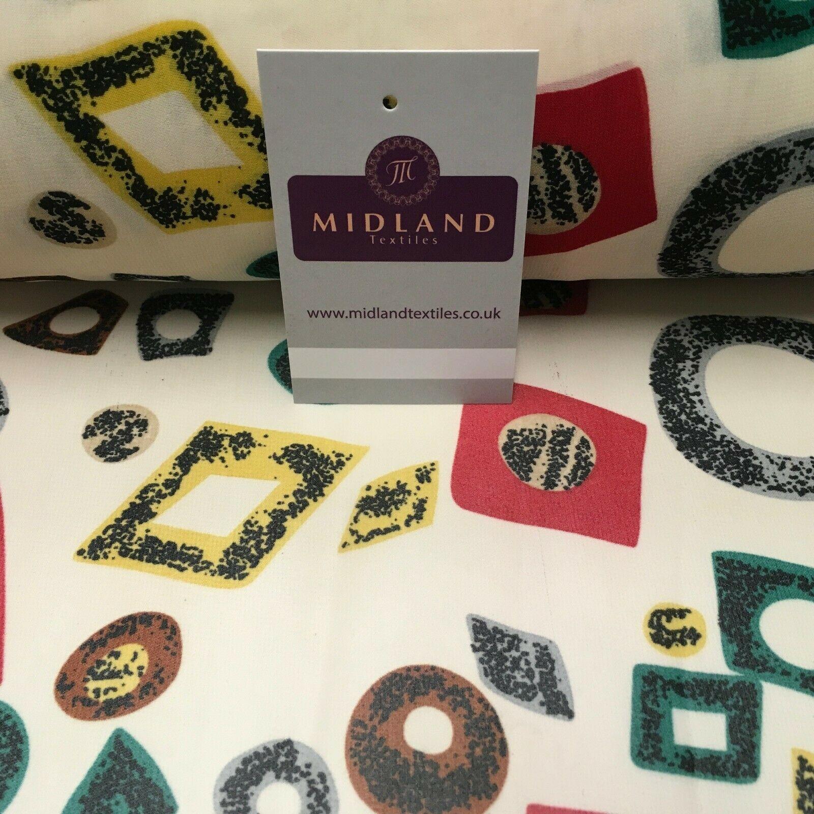 Cream Shapes printed Crepe chiffon Dress Fabric 150 cm Wide MK1190-6 Mtex