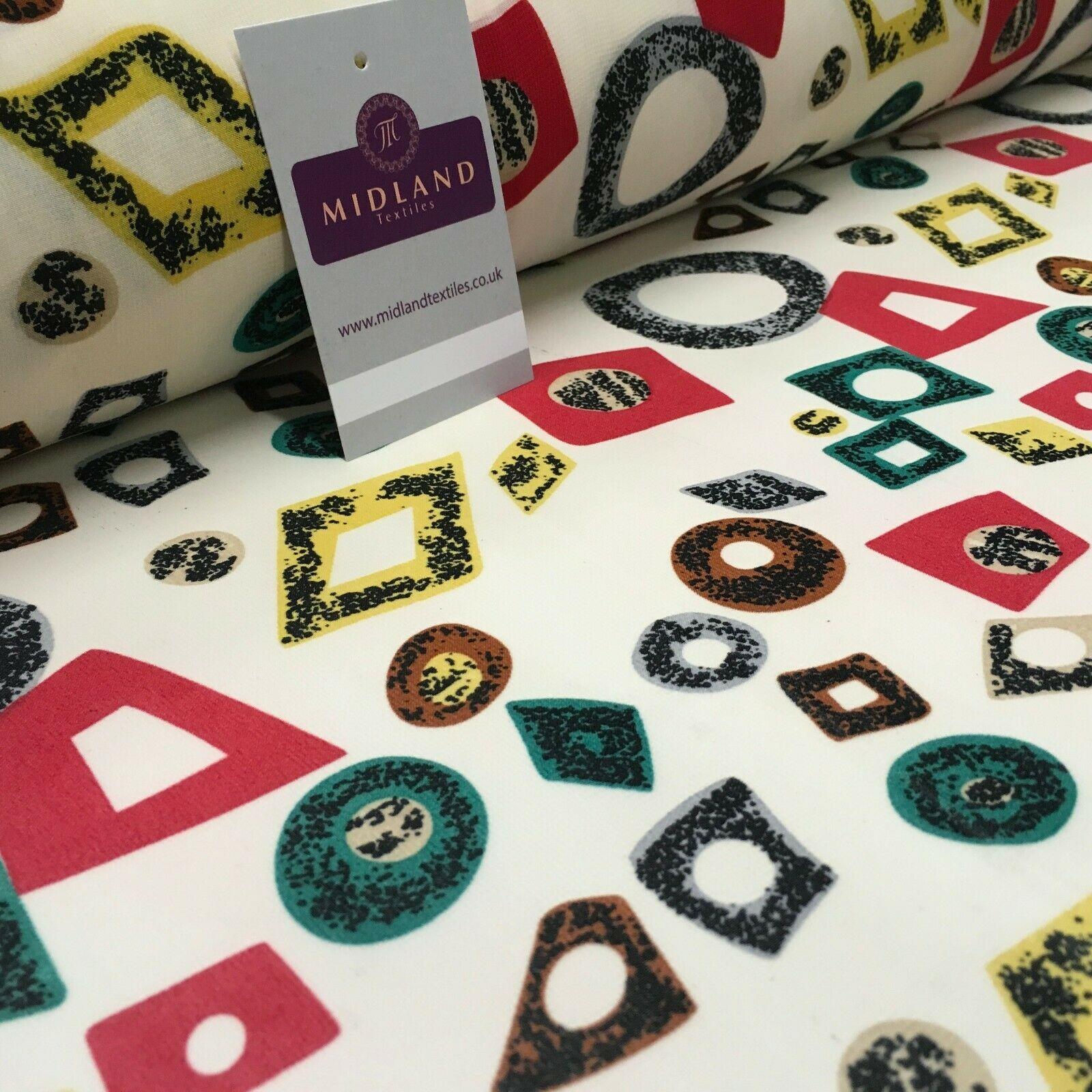 Cream Shapes printed Crepe chiffon Dress Fabric 150 cm Wide MK1190-6 Mtex