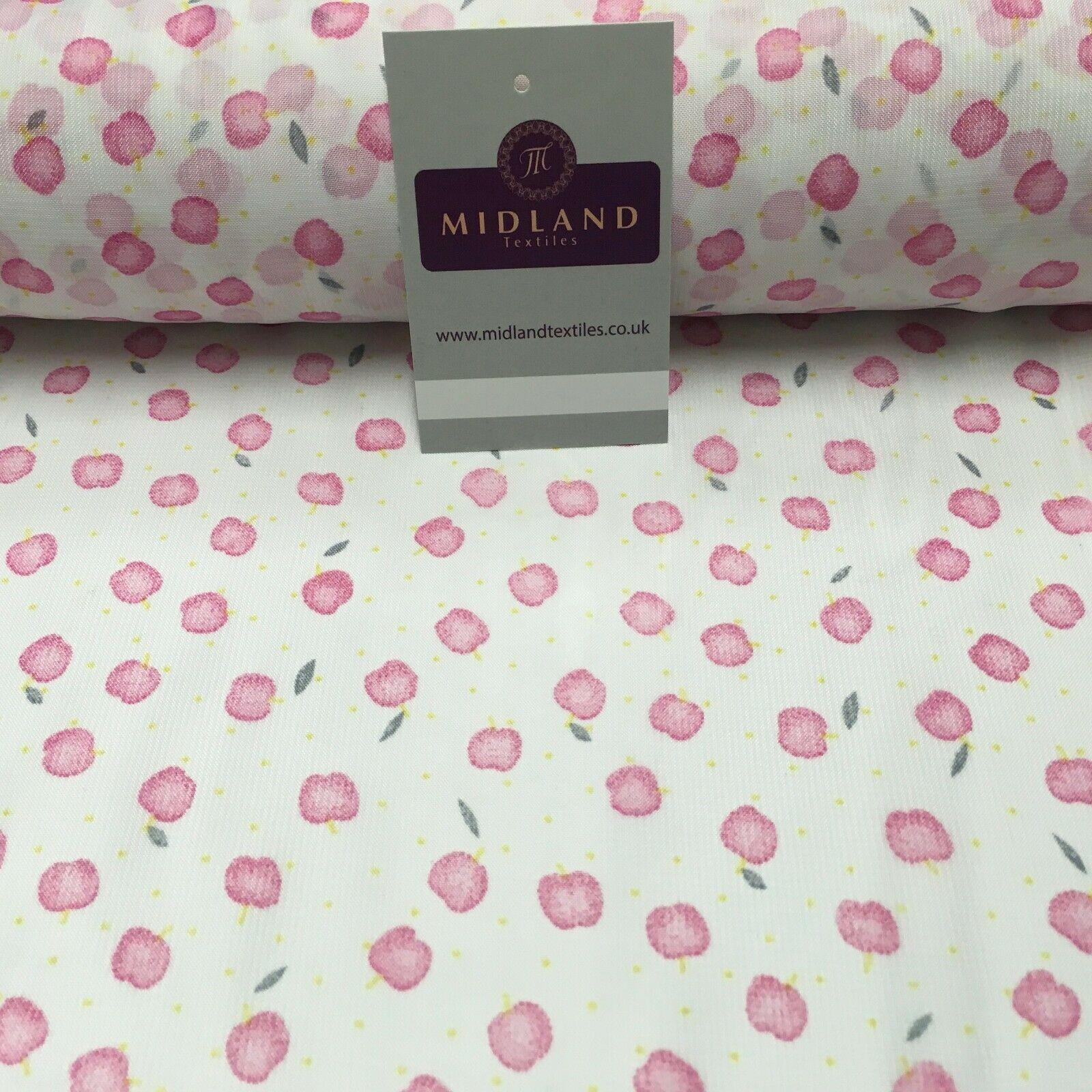 White & Pink apple printed Crepe chiffon Dress Fabric 150 cm Wide MK1190-1 Mtex