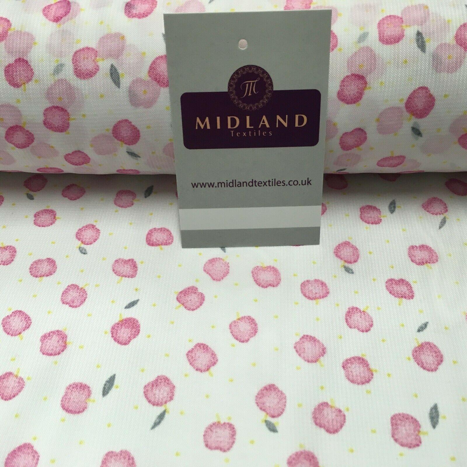 White & Pink apple printed Crepe chiffon Dress Fabric 150 cm Wide MK1190-1 Mtex