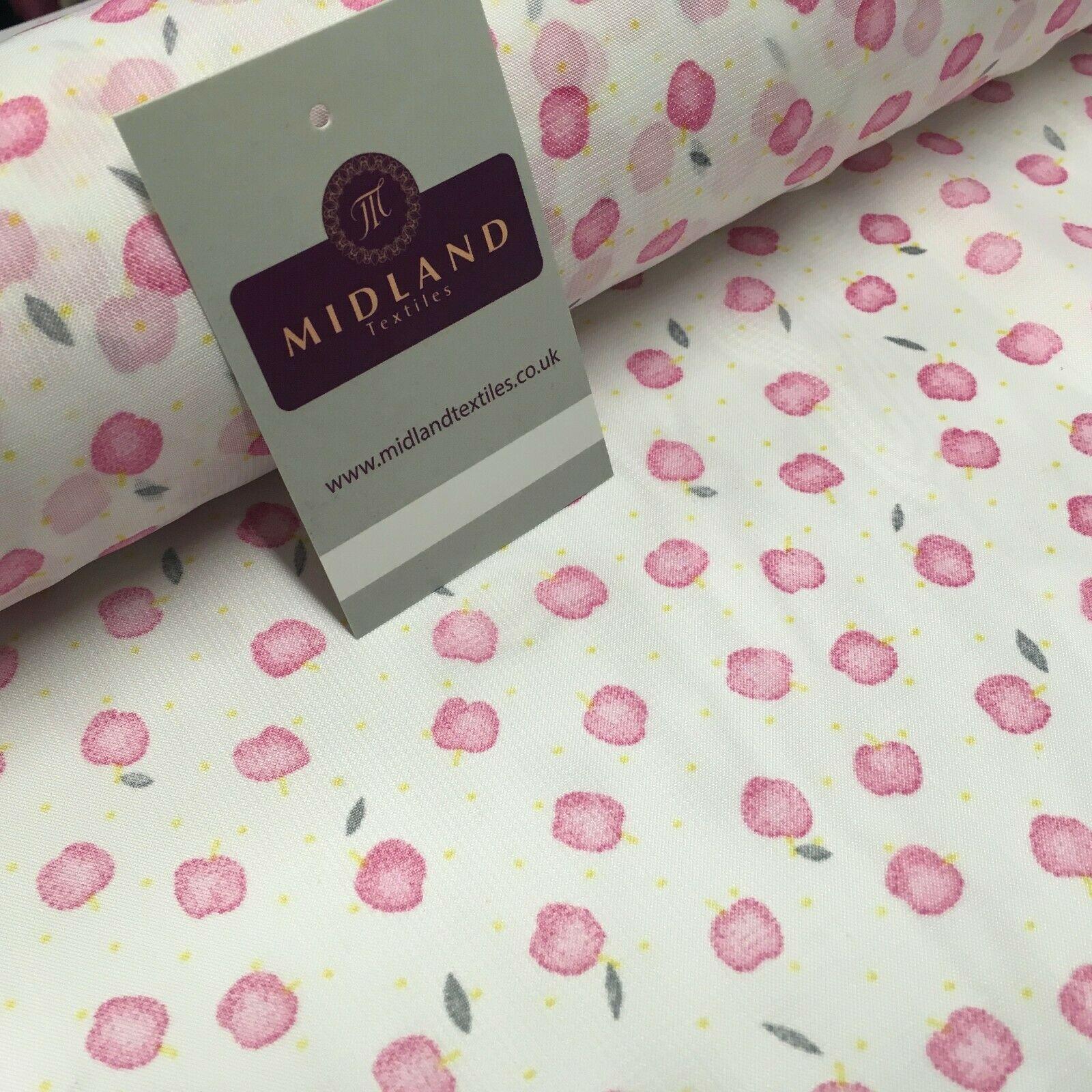 White & Pink apple printed Crepe chiffon Dress Fabric 150 cm Wide MK1190-1 Mtex
