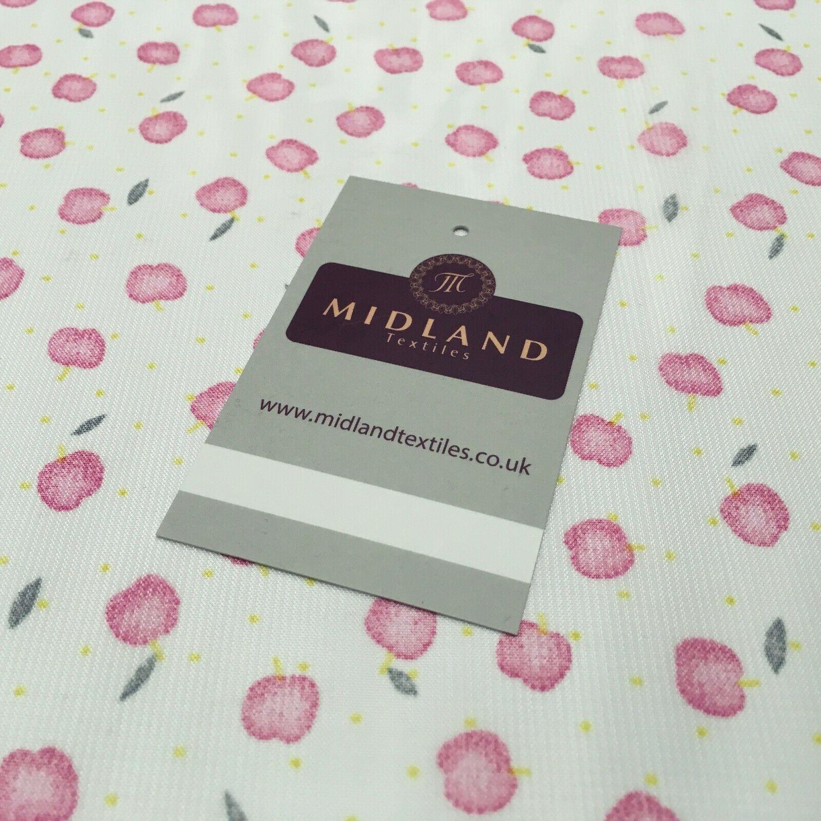 White & Pink apple printed Crepe chiffon Dress Fabric 150 cm Wide MK1190-1 Mtex