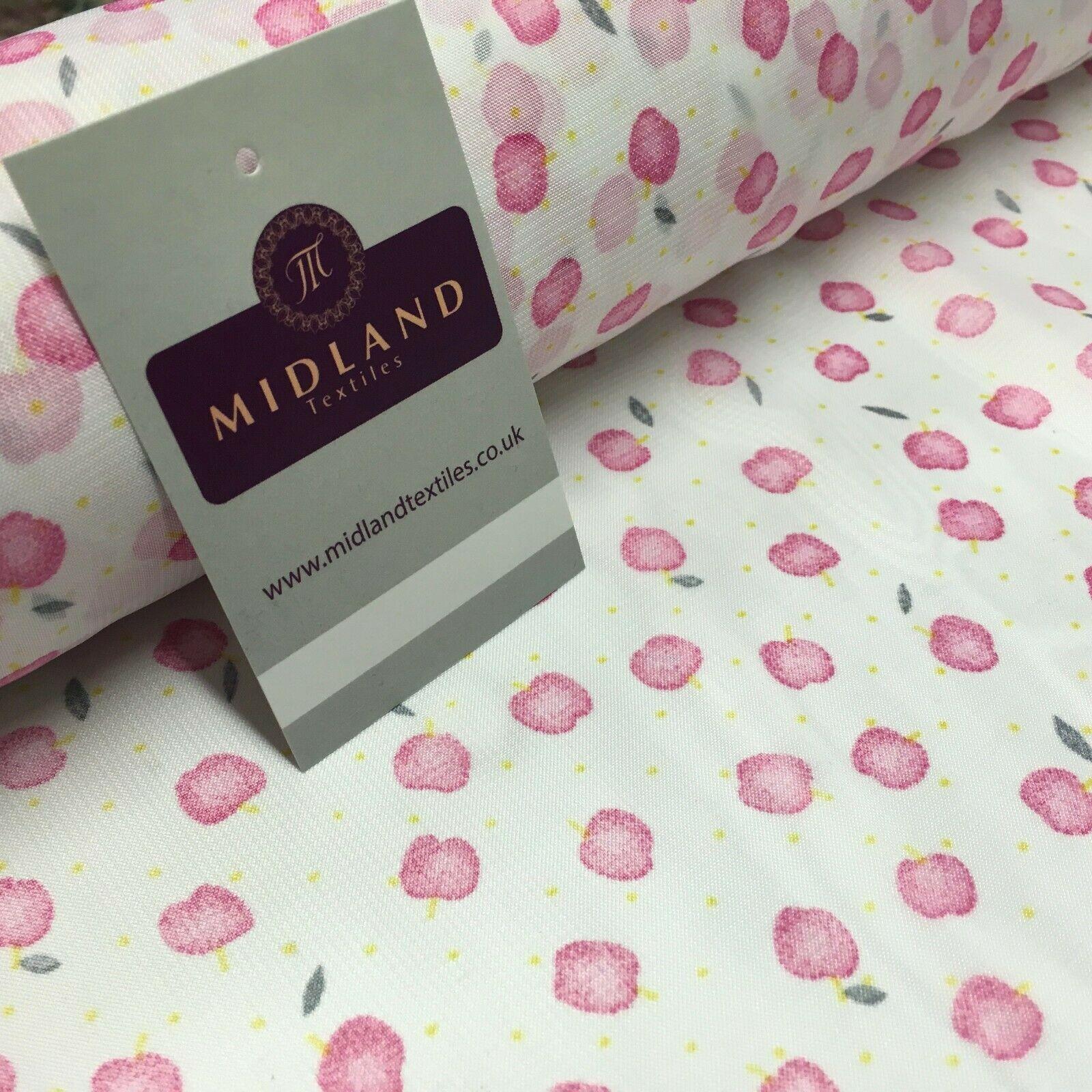 White & Pink apple printed Crepe chiffon Dress Fabric 150 cm Wide MK1190-1 Mtex
