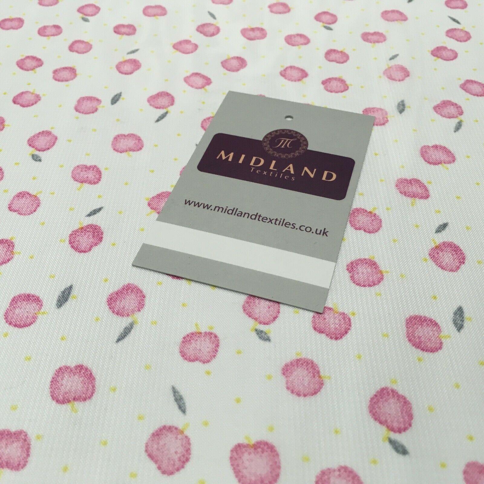 White & Pink apple printed Crepe chiffon Dress Fabric 150 cm Wide MK1190-1 Mtex