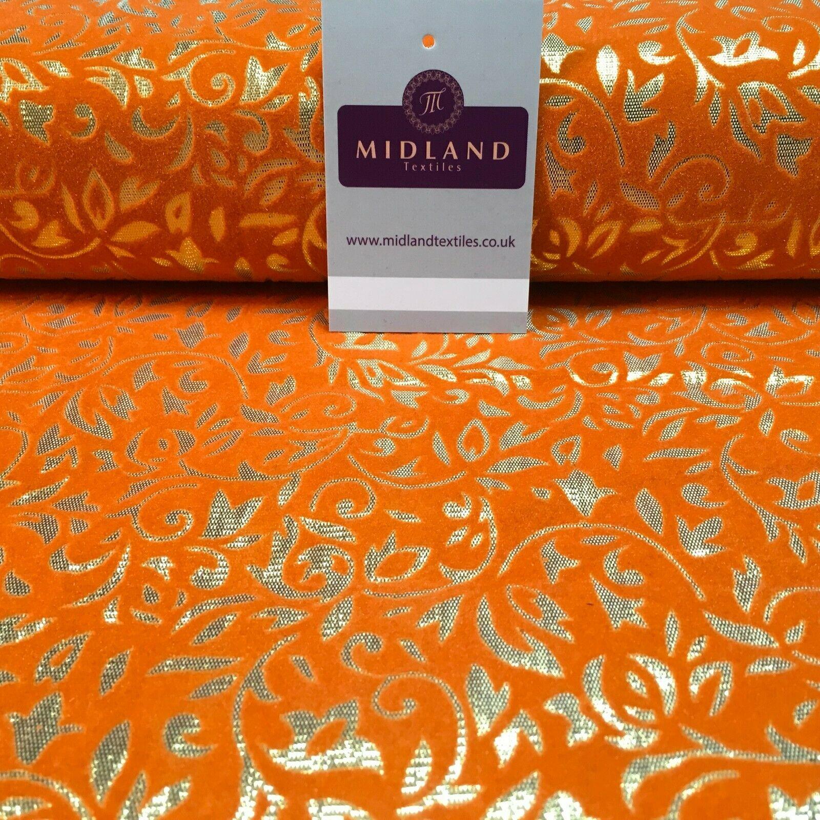 Floral Ornamental Flocking  Gold Lame Fabric 110 cm Wide MA1175 Mtex