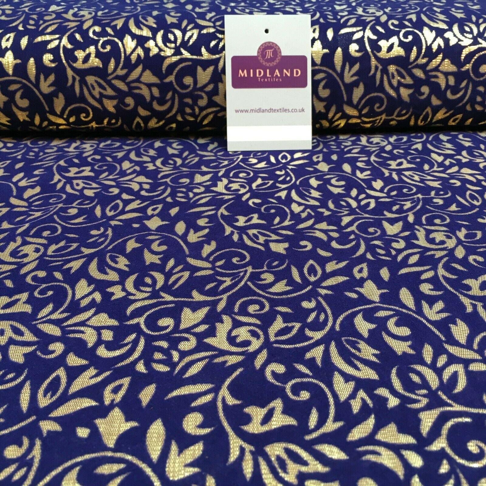 Floral Ornamental Flocking  Gold Lame Fabric 110 cm Wide MA1175 Mtex