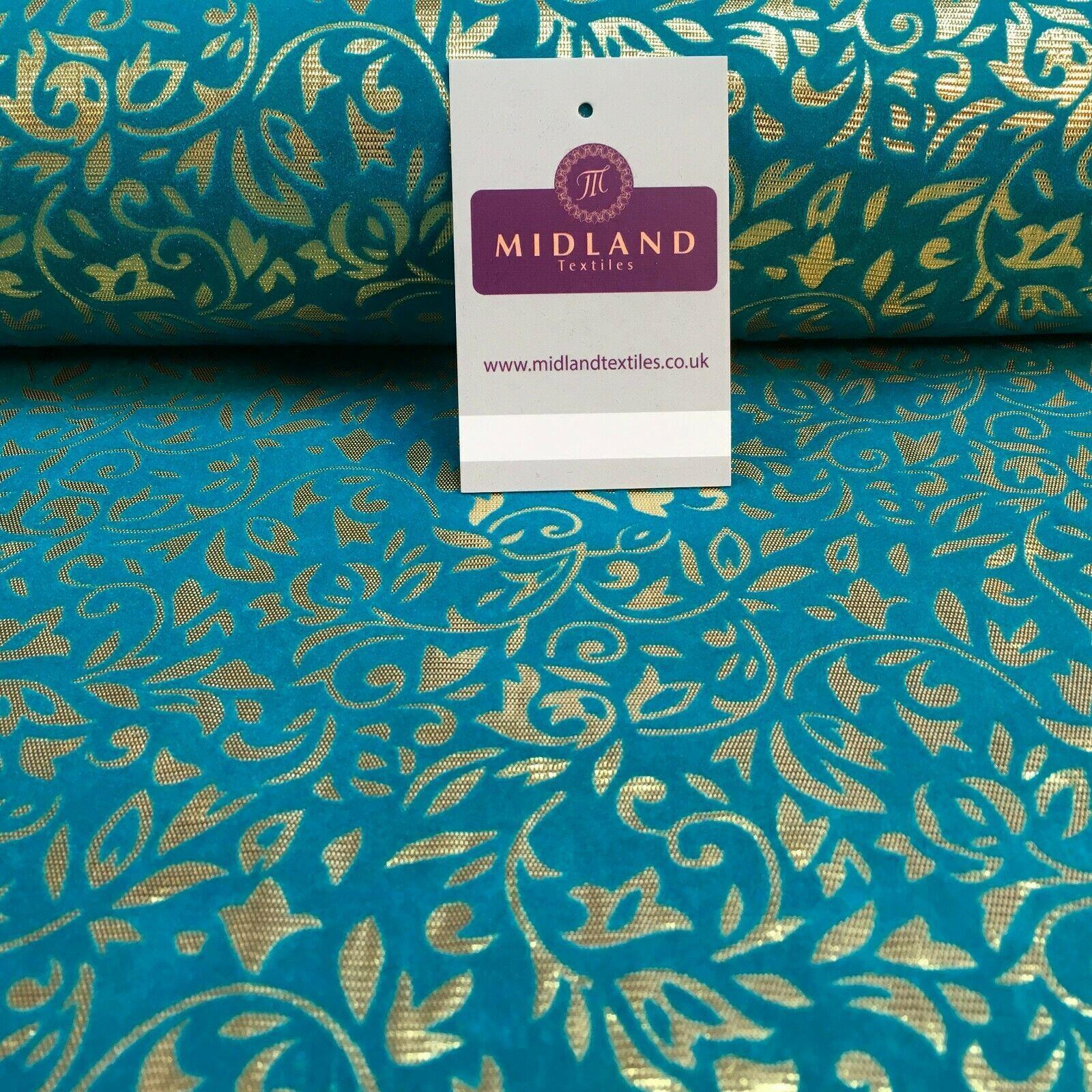 Floral Ornamental Flocking  Gold Lame Fabric 110 cm Wide MA1175 Mtex