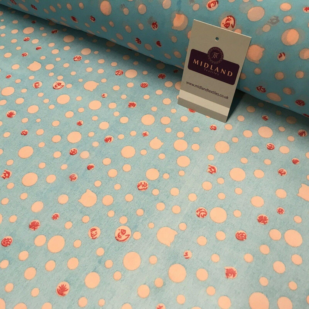 Turquoise Spotted Printed Crepe chiffon Dress Fabric 150 cm Wide MK1190-17 Mtex