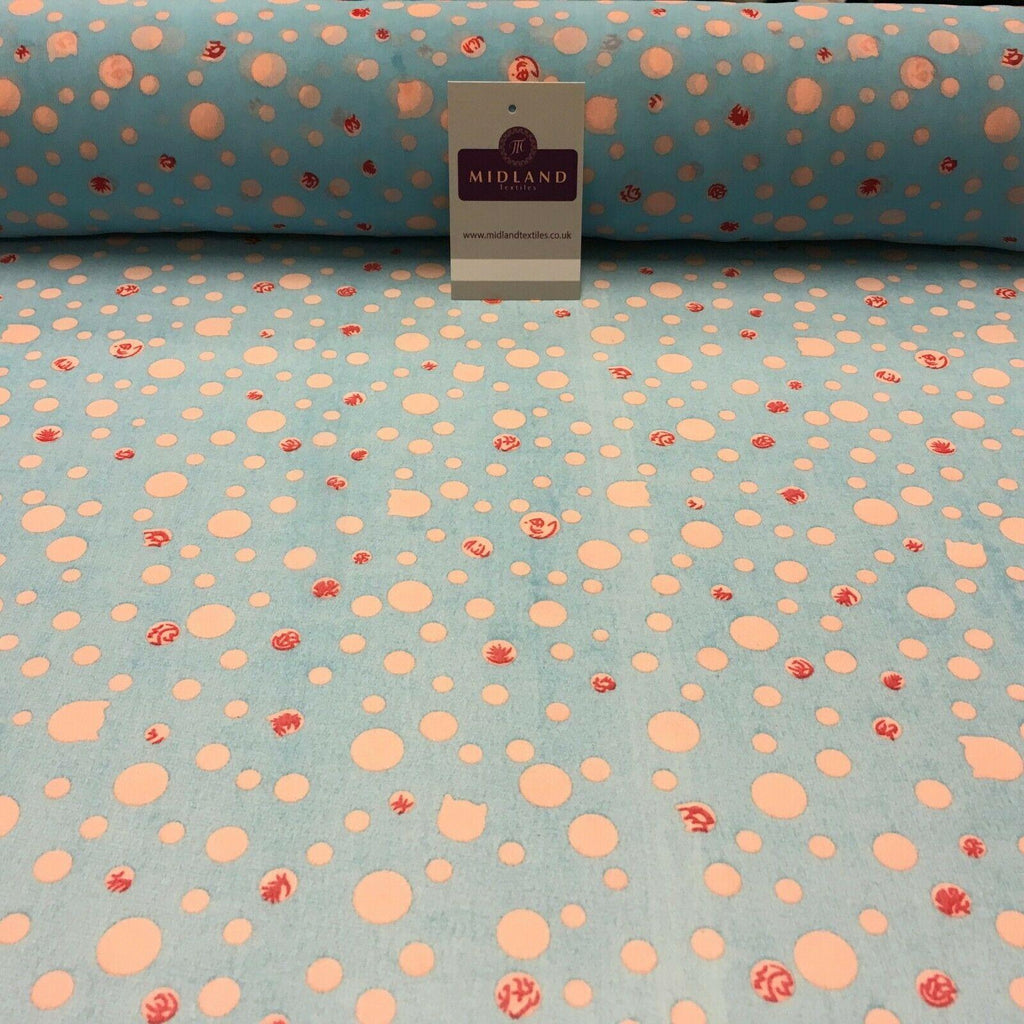 Turquoise Spotted Printed Crepe chiffon Dress Fabric 150 cm Wide MK1190-17 Mtex