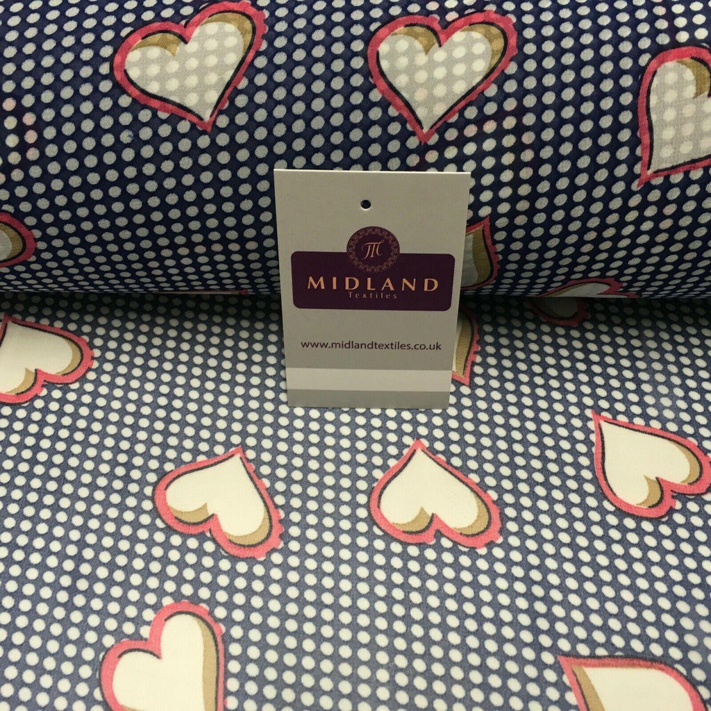 Blue Pink Heart Spot Printed Crepe chiffon Dress Fabric 150 cm MK1190-23 Mtex