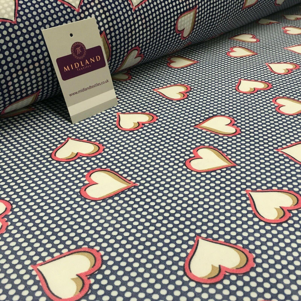 Blue Pink Heart Spot Printed Crepe chiffon Dress Fabric 150 cm MK1190-23 Mtex