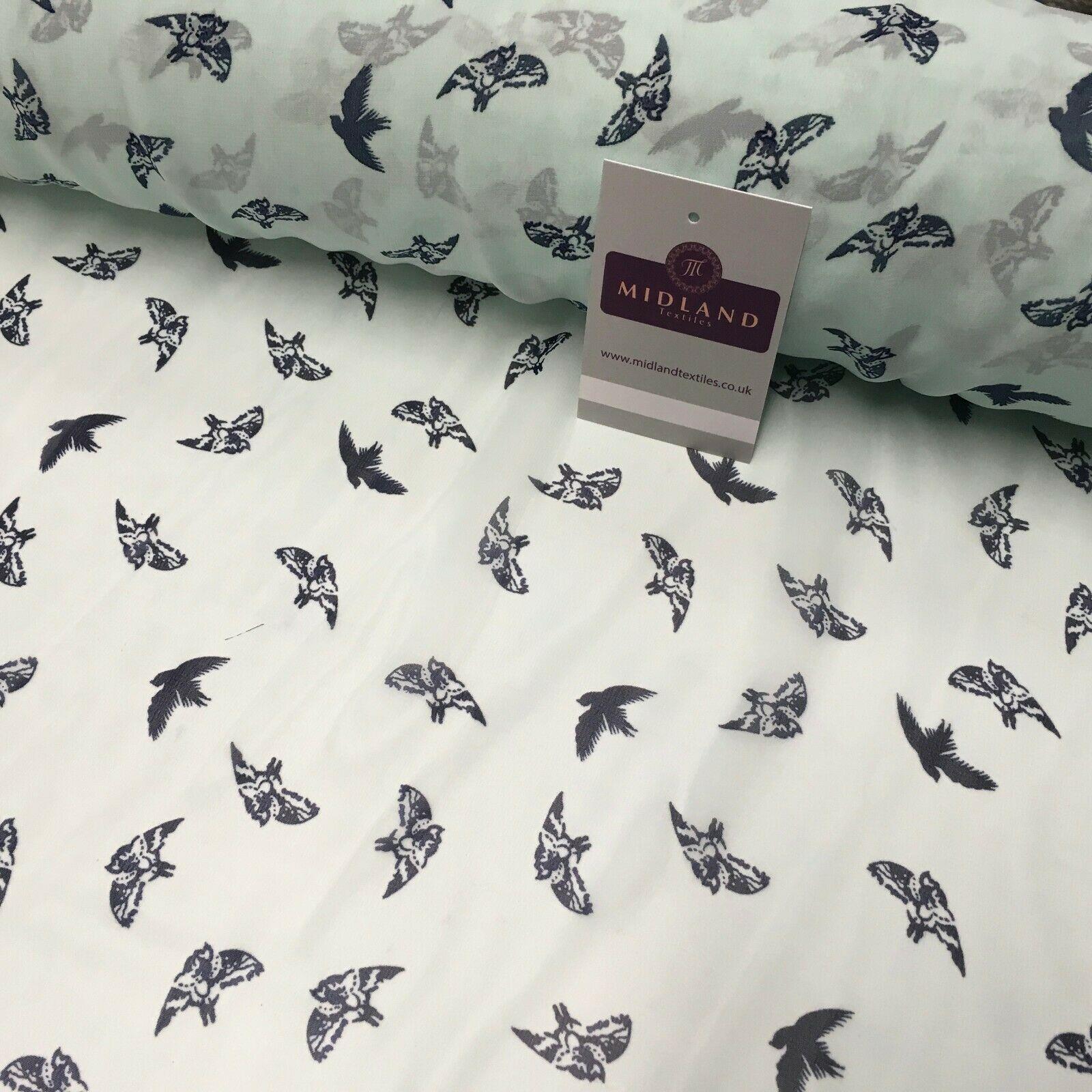 Mint Bird silhouette Printed Crepe chiffon Dress Fabric 150 cm MK1190-20