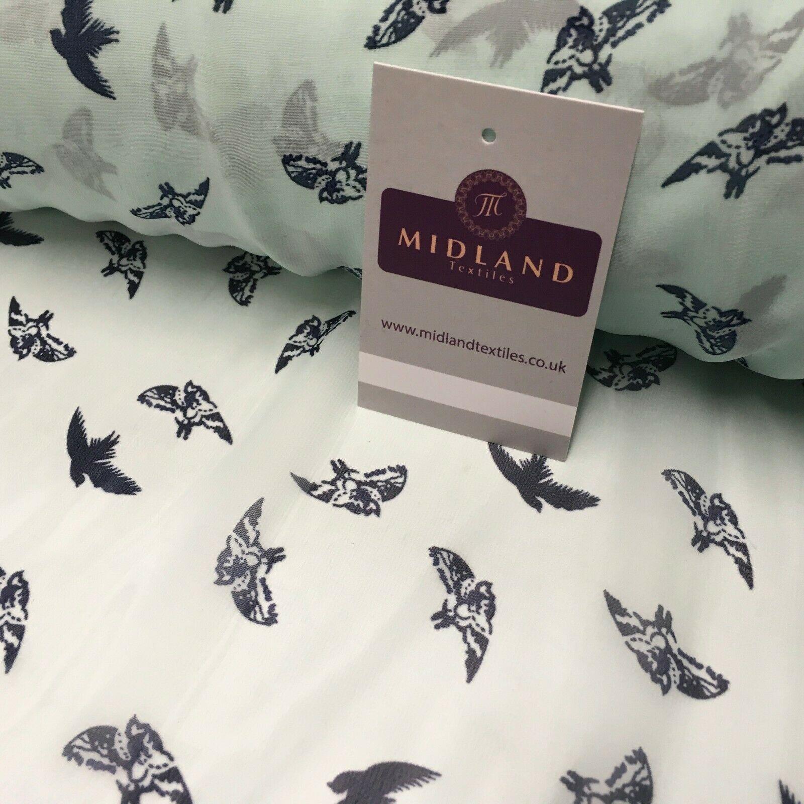 Mint Bird silhouette Printed Crepe chiffon Dress Fabric 150 cm MK1190-20