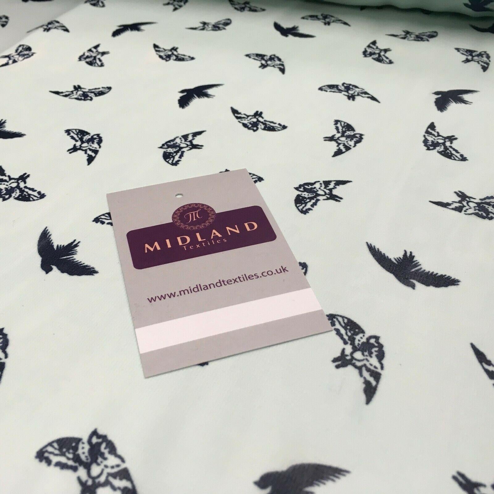 Mint Bird silhouette Printed Crepe chiffon Dress Fabric 150 cm MK1190-20