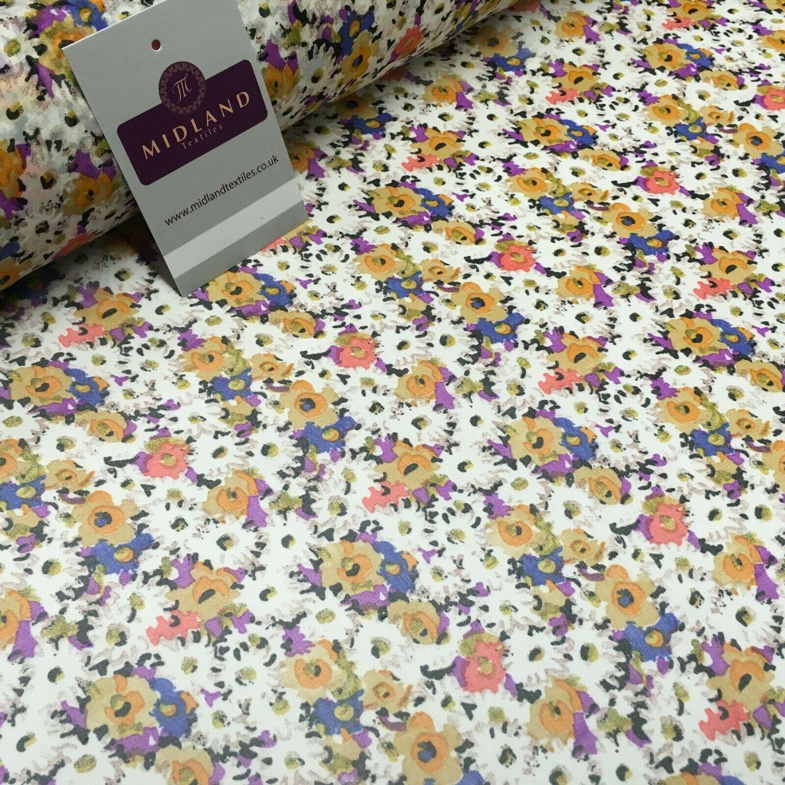 Ivory Multi Floral Printed Crepe chiffon Dress Fabric 150 cm MK1190-28 Mtex