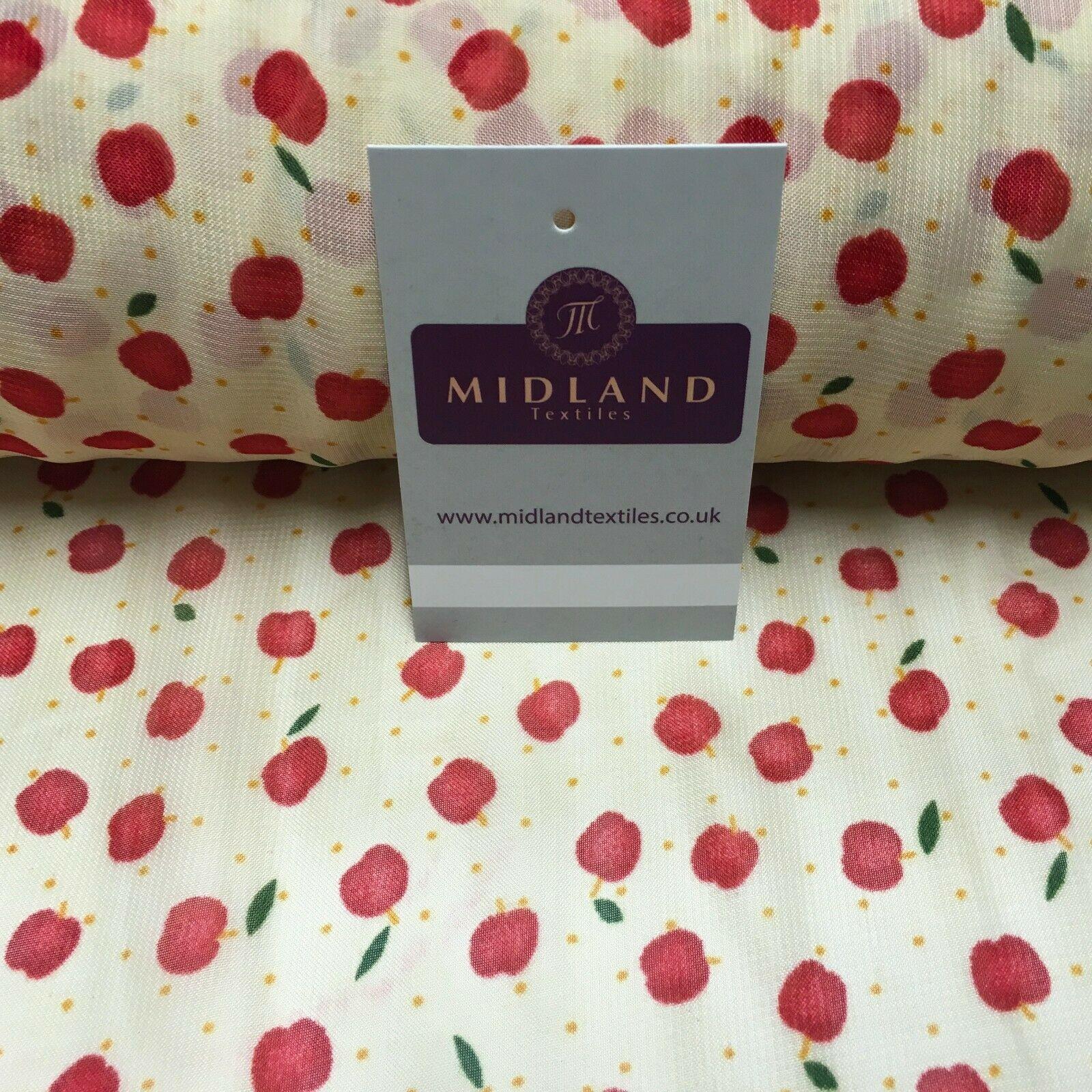 Cream and Red Apple Printed Crepe chiffon Dress Fabric 150 cm MK1190-34