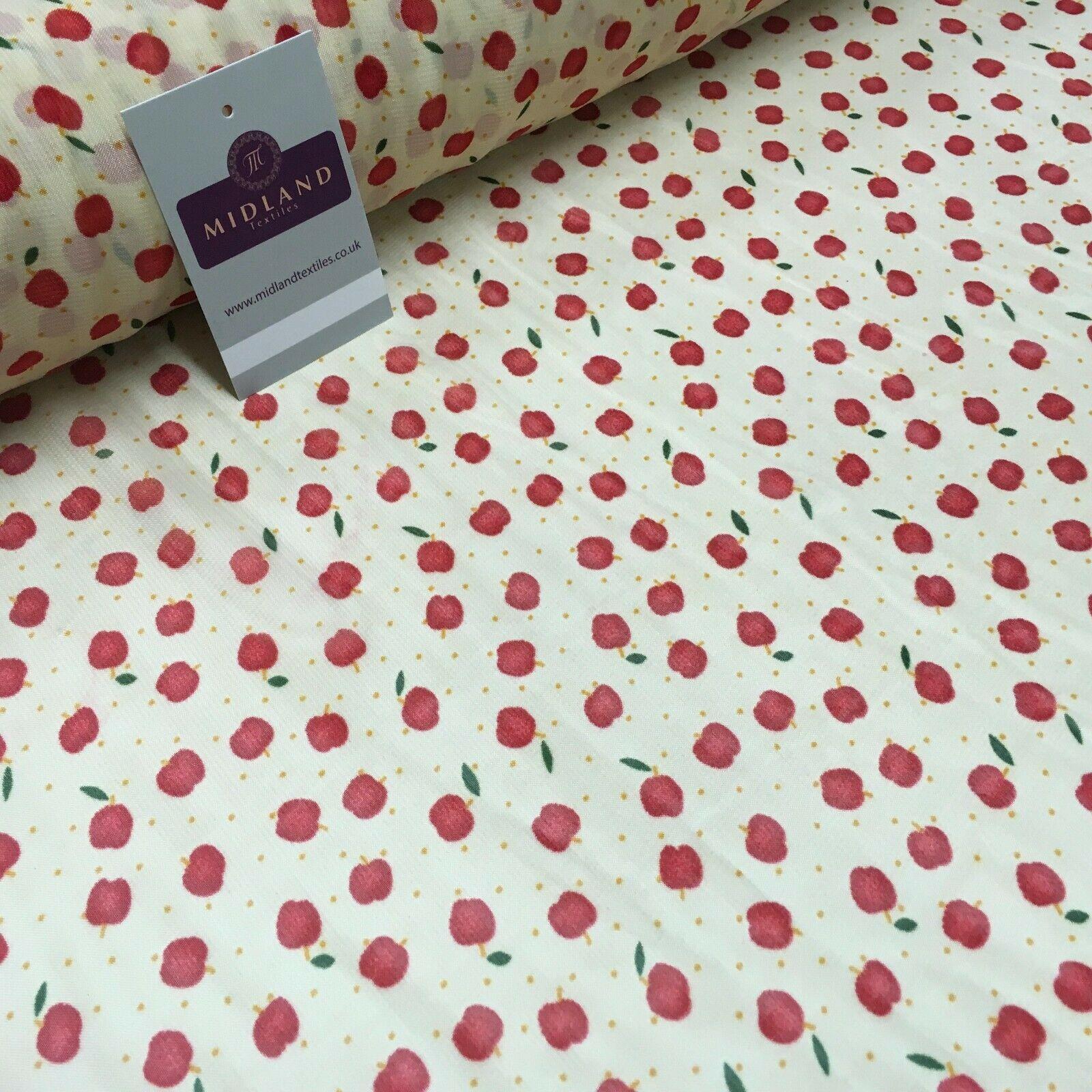 Cream and Red Apple Printed Crepe chiffon Dress Fabric 150 cm MK1190-34
