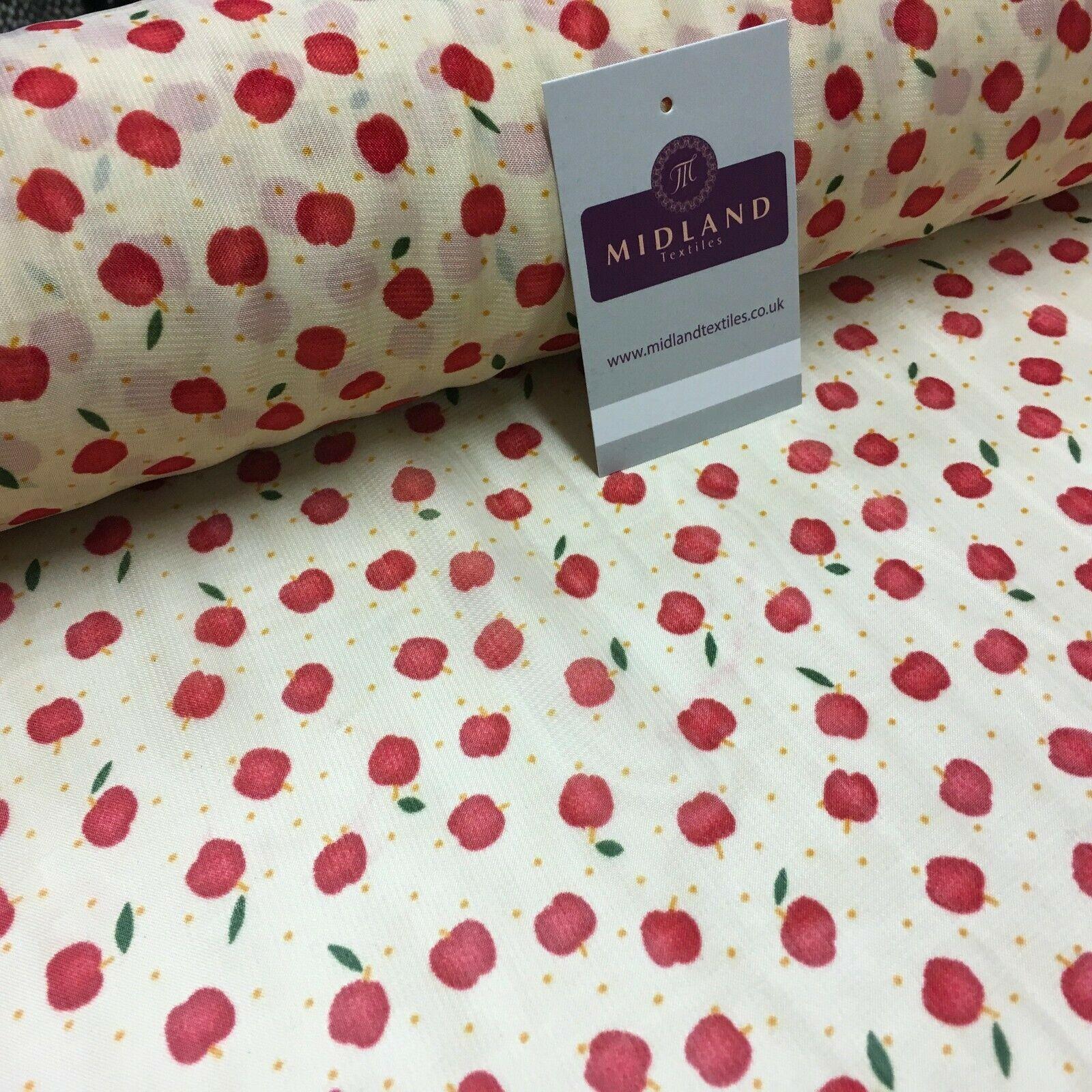 Cream and Red Apple Printed Crepe chiffon Dress Fabric 150 cm MK1190-34