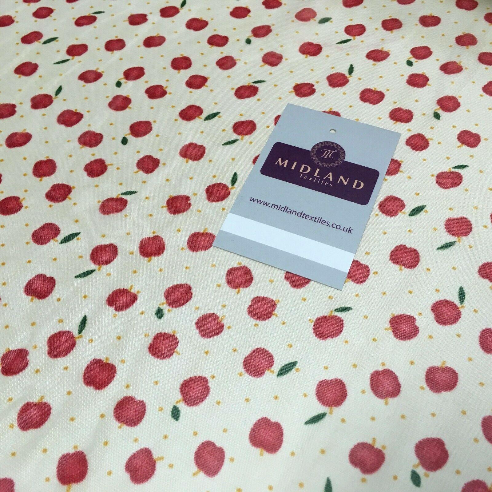 Cream and Red Apple Printed Crepe chiffon Dress Fabric 150 cm MK1190-34