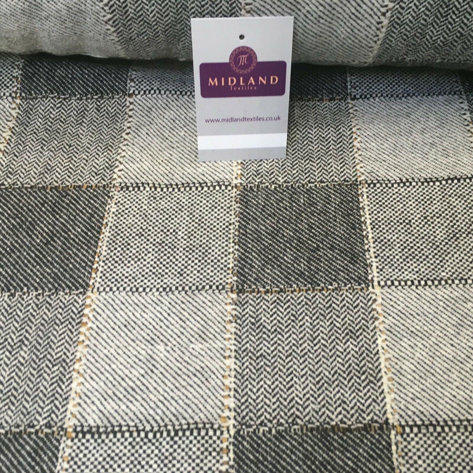 Cream & Black Check wool blend Melton Coating Poly Boucle Fabric 147 cm MK1194-6