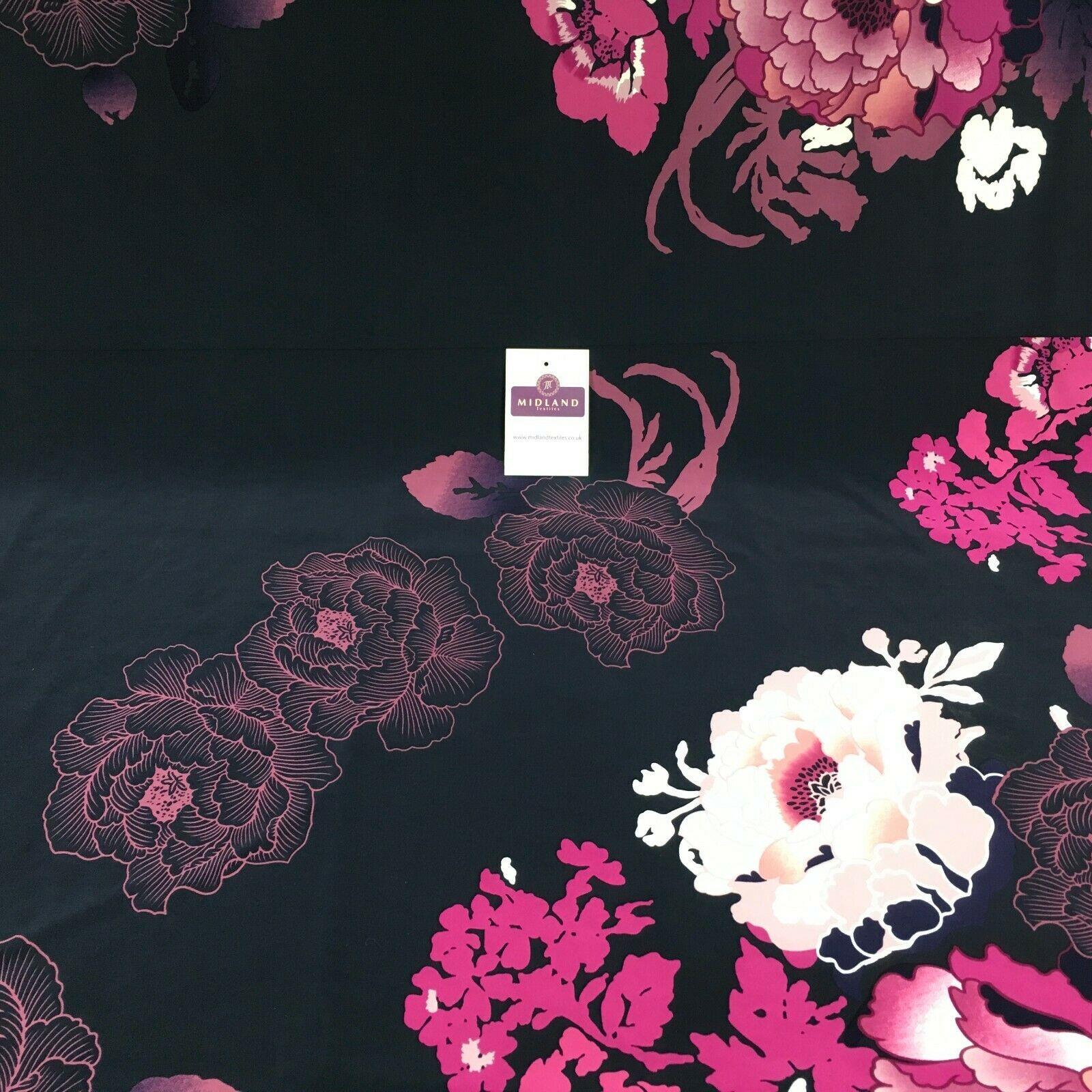 Navy Blue Floral 75cm Panel Stretch Ity Spandex Dress Fabric 147 cm M1220-4 Mtex