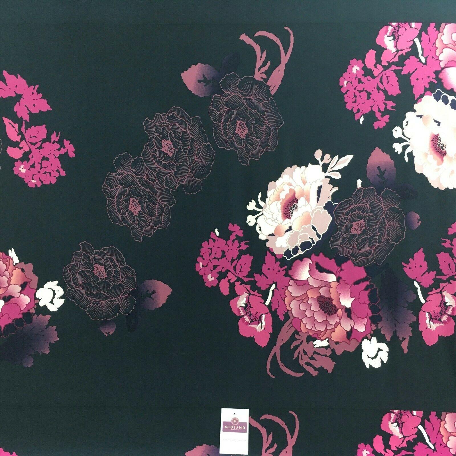 Navy Blue Floral 75cm Panel Stretch Ity Spandex Dress Fabric 147 cm M1220-4 Mtex