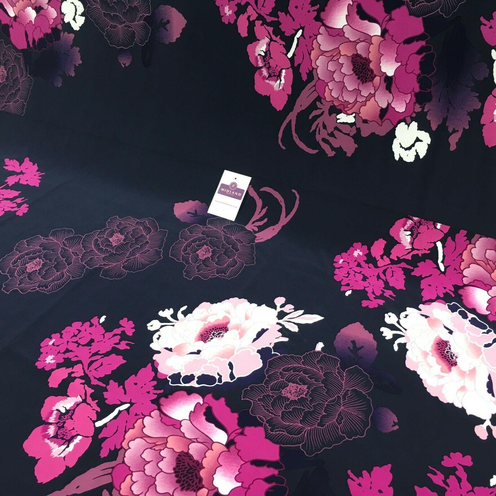 Navy Blue Floral 75cm Panel Stretch Ity Spandex Dress Fabric 147 cm M1220-4 Mtex