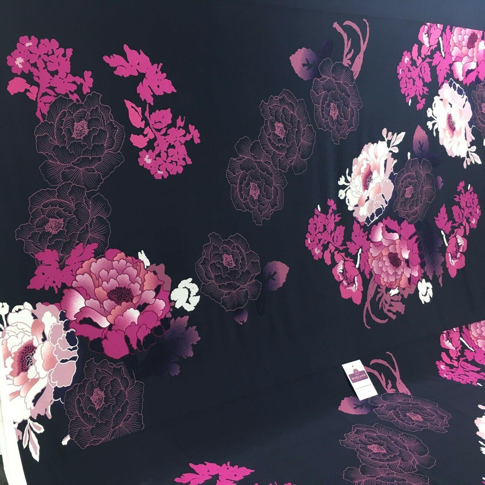 Navy Blue Floral 75cm Panel Stretch Ity Spandex Dress Fabric 147 cm M1220-4 Mtex