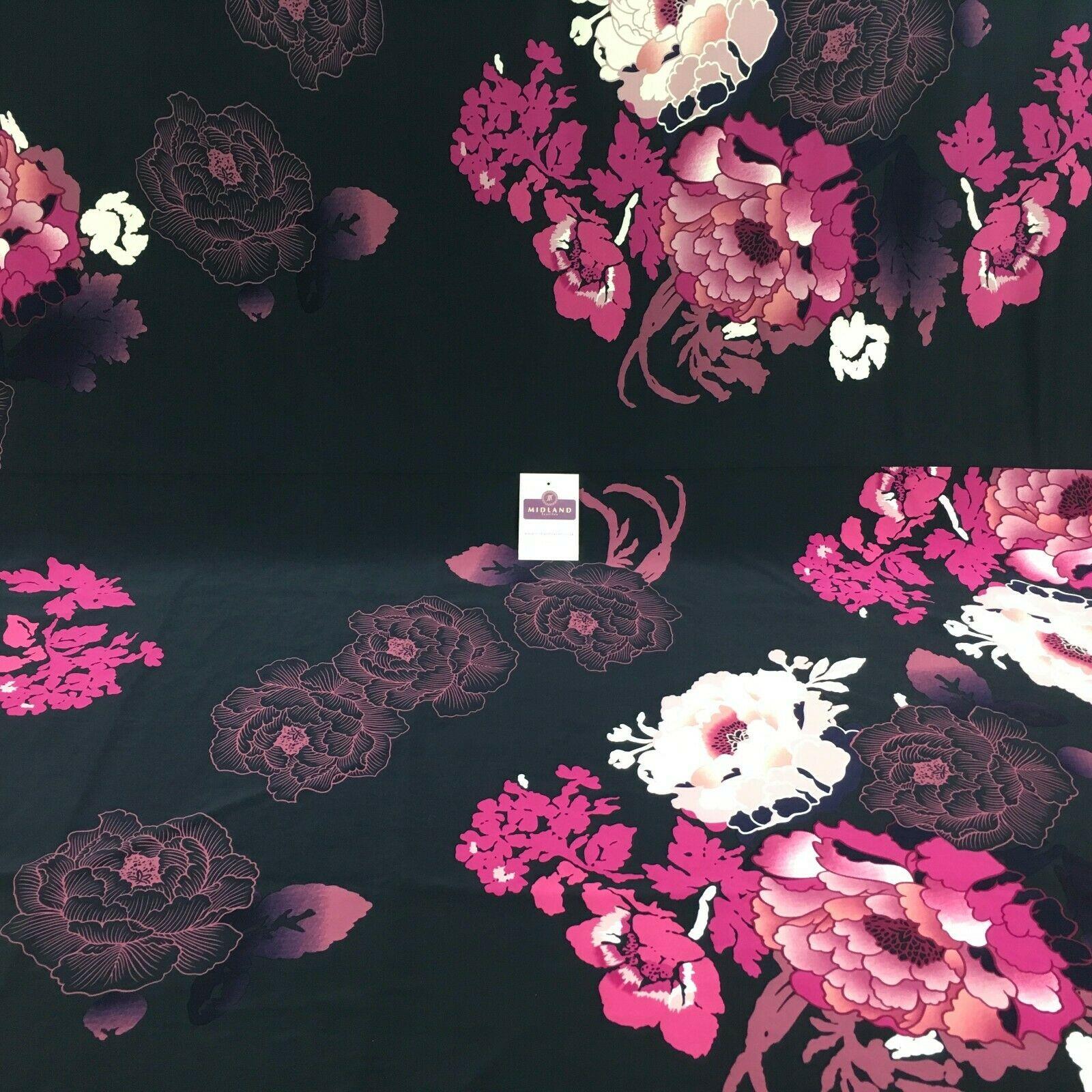 Navy Blue Floral 75cm Panel Stretch Ity Spandex Dress Fabric 147 cm M1220-4 Mtex