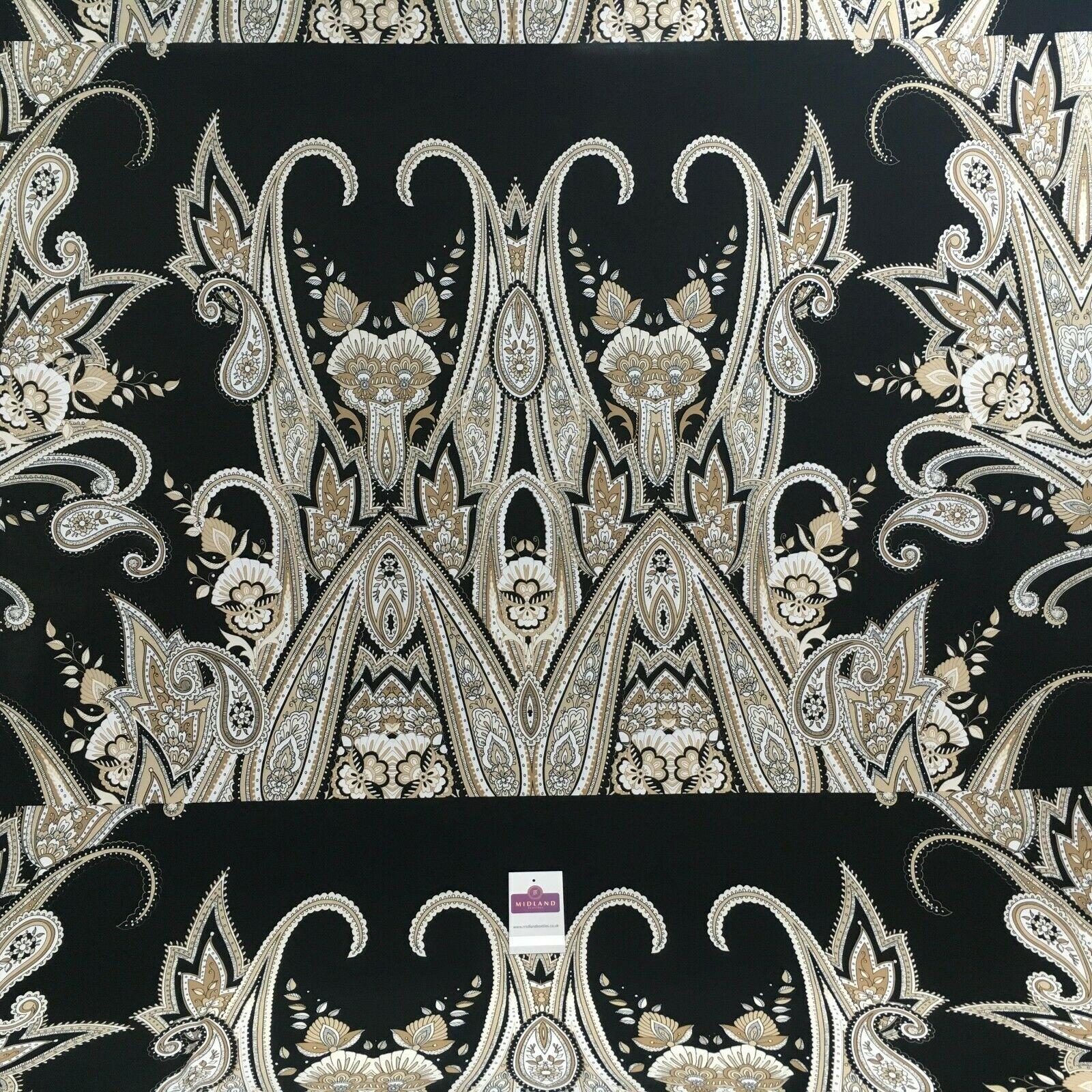 Black beige paisley 80cm panel Stretch Ity Spandex Dress Fabric 147 cm M1220-8