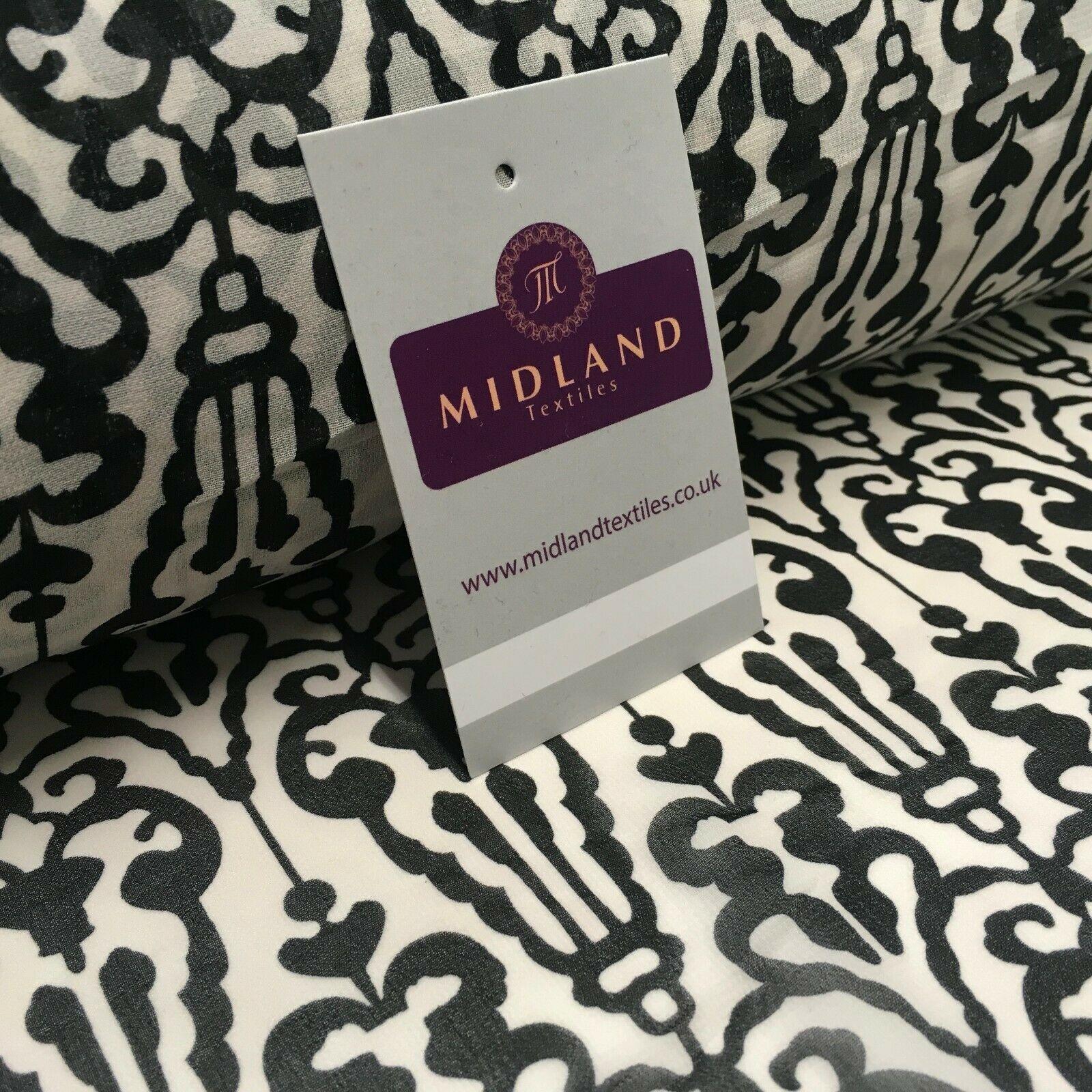 Black and White Ornamental Printed Crepe chiffon Dress Fabric 150 cm MK1190-32