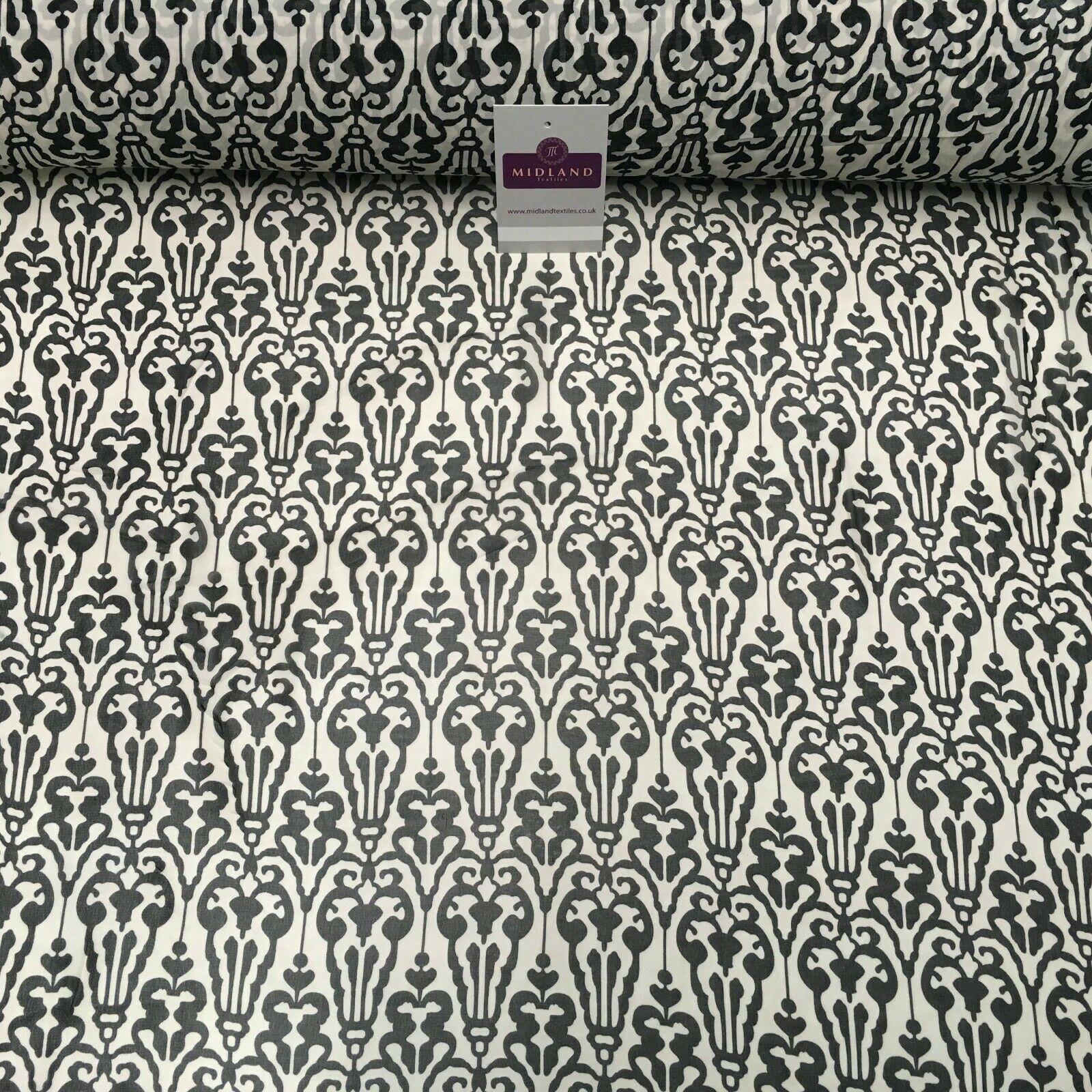 Black and White Ornamental Printed Crepe chiffon Dress Fabric 150 cm MK1190-32