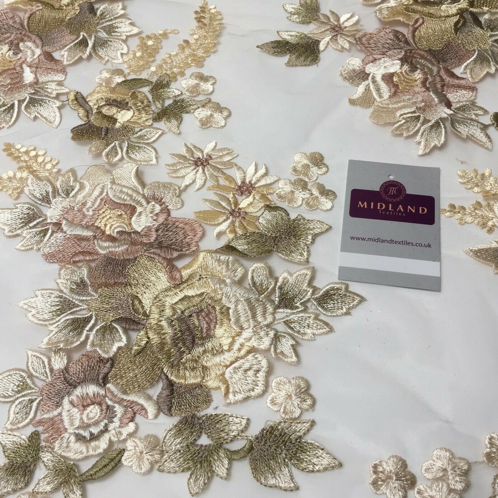 Embroidered Cream Floral Net Border Bridal Dress Fabric 139 cm Wide MV Embroidered Cream Floral Net Border Bridal Dress Fabric 139 cm Wide MV