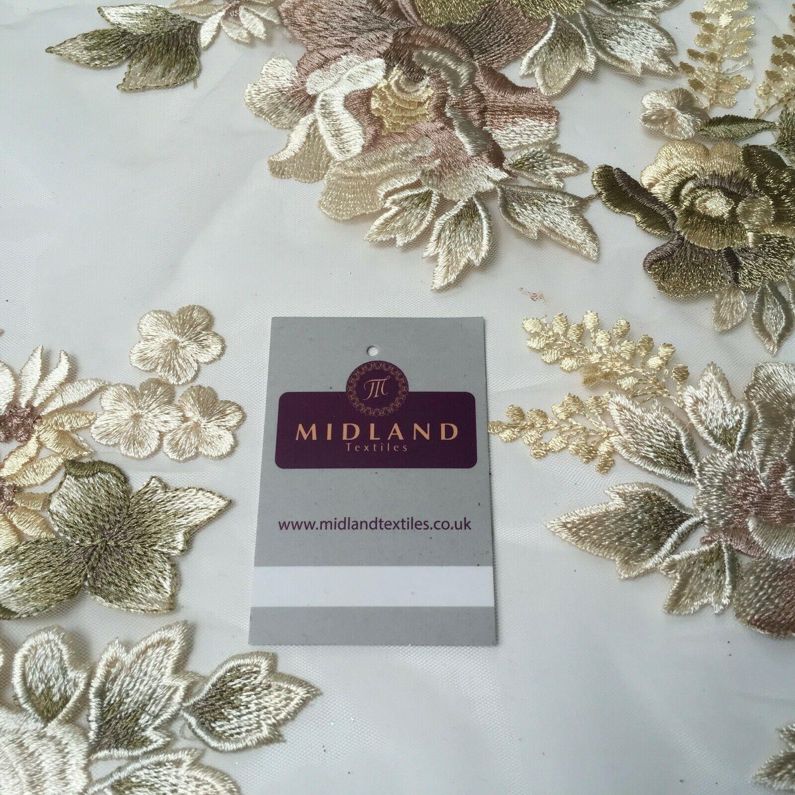 Embroidered Cream Floral Net Border Bridal Dress Fabric 139 cm Wide MV1068-1