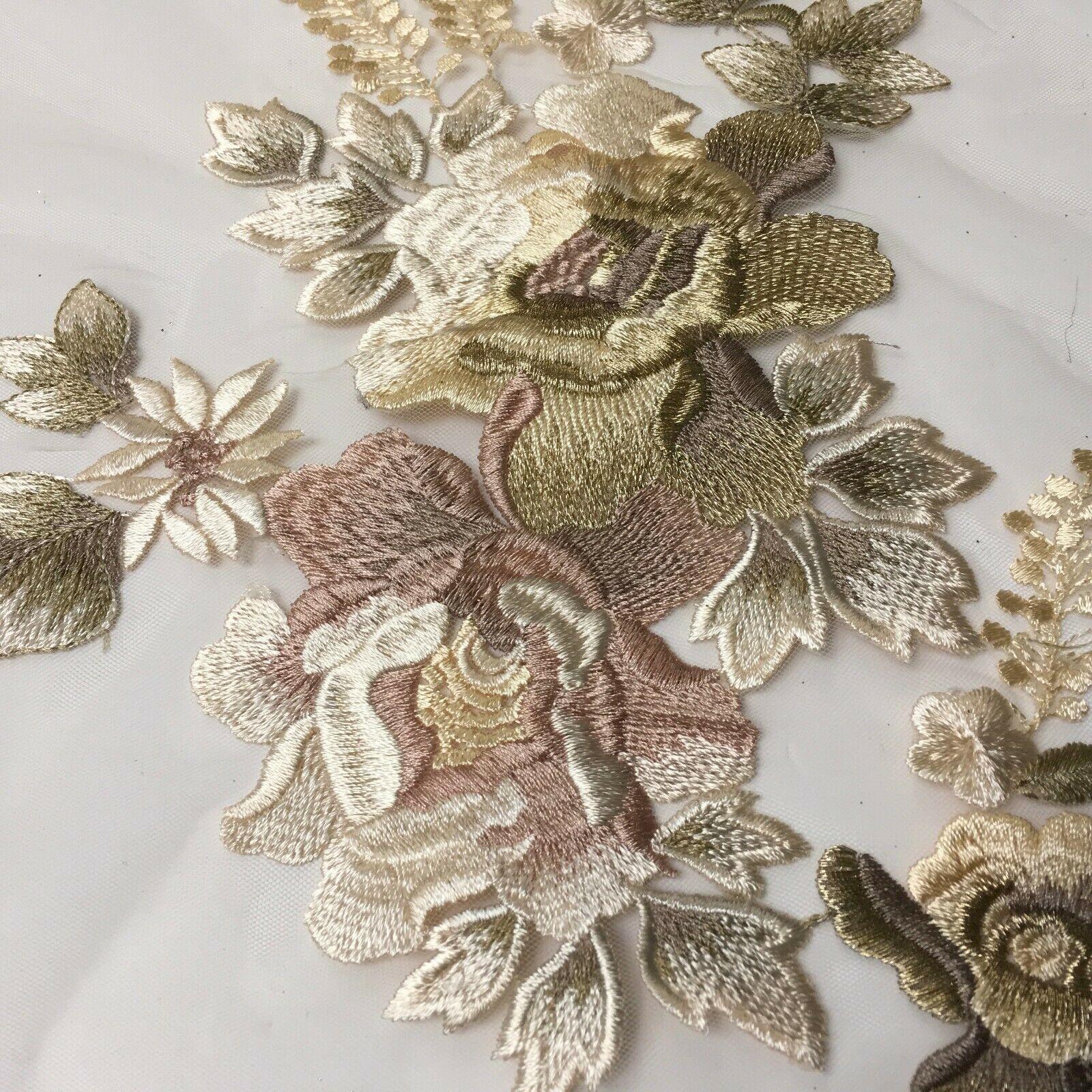 Embroidered Cream Floral Net Border Bridal Dress Fabric 139 cm Wide MV1068-1