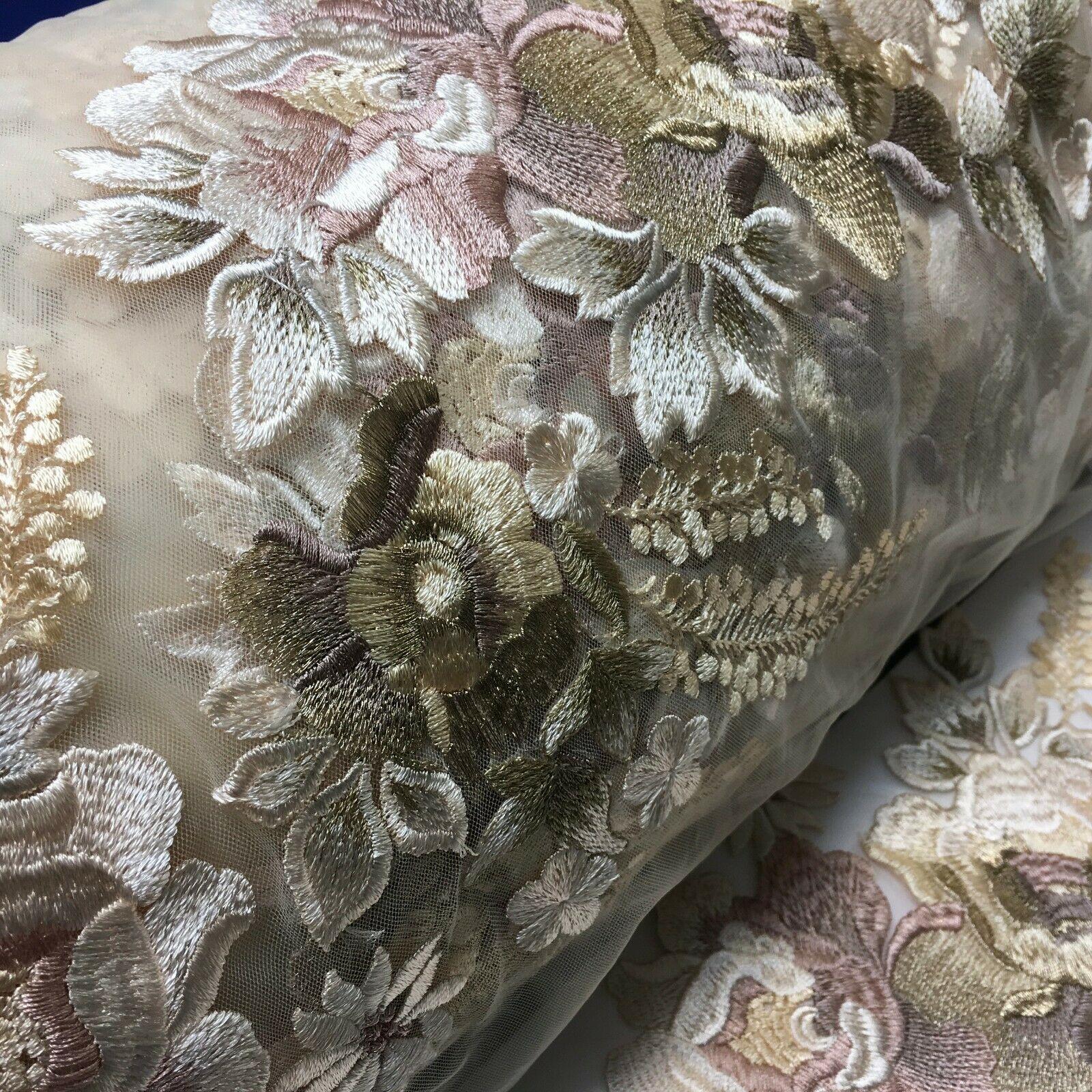 Embroidered Cream Floral Net Border Bridal Dress Fabric 139 cm Wide MV1068-1