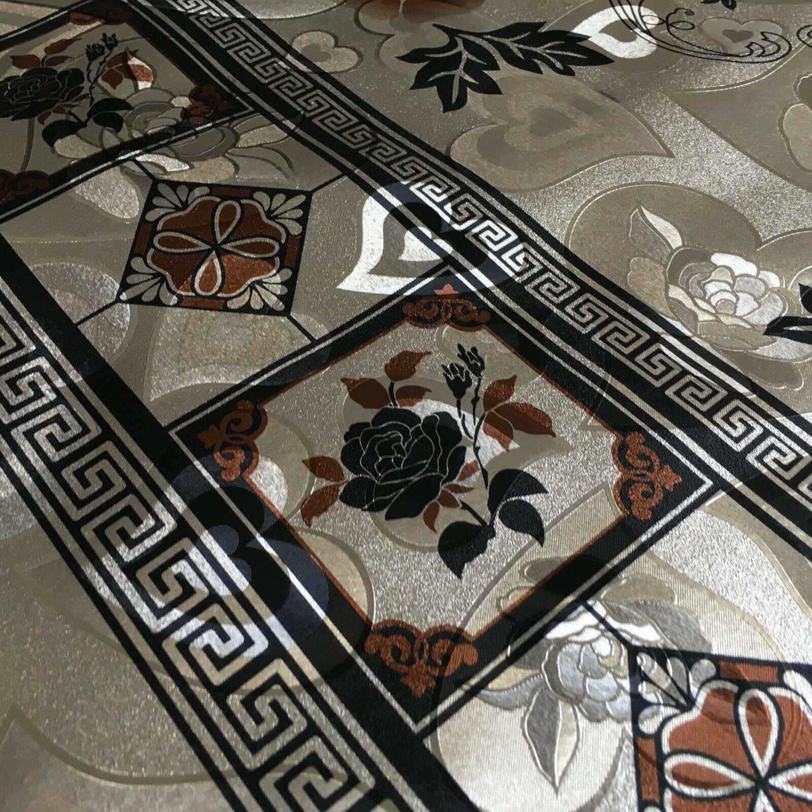 Metallic Gold Hearts Floral Border Wipe clean table cover Fabric 139cm M1204-2