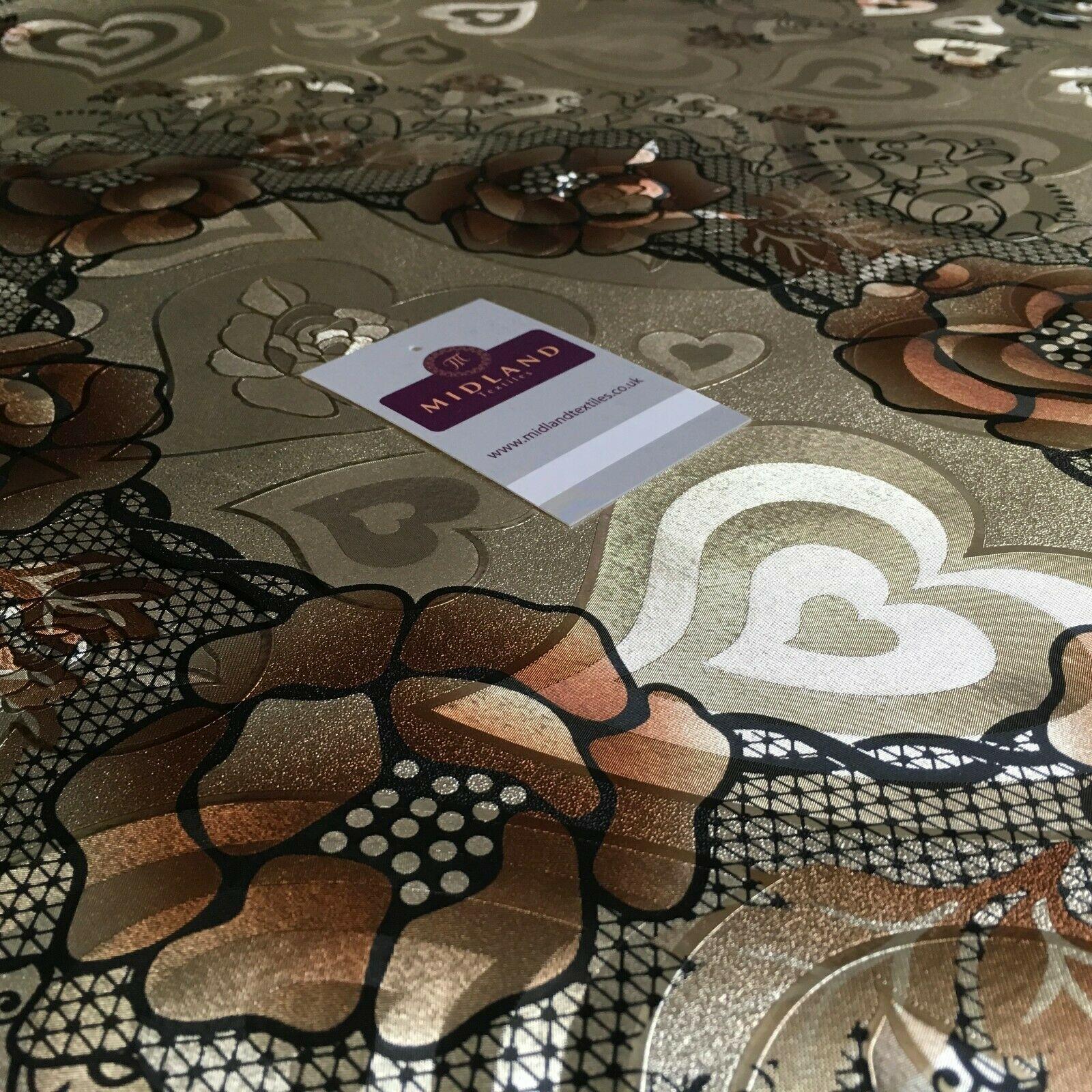 Metallic Gold Hearts Floral Border Wipe clean table cover Fabric 139cm M1204-2