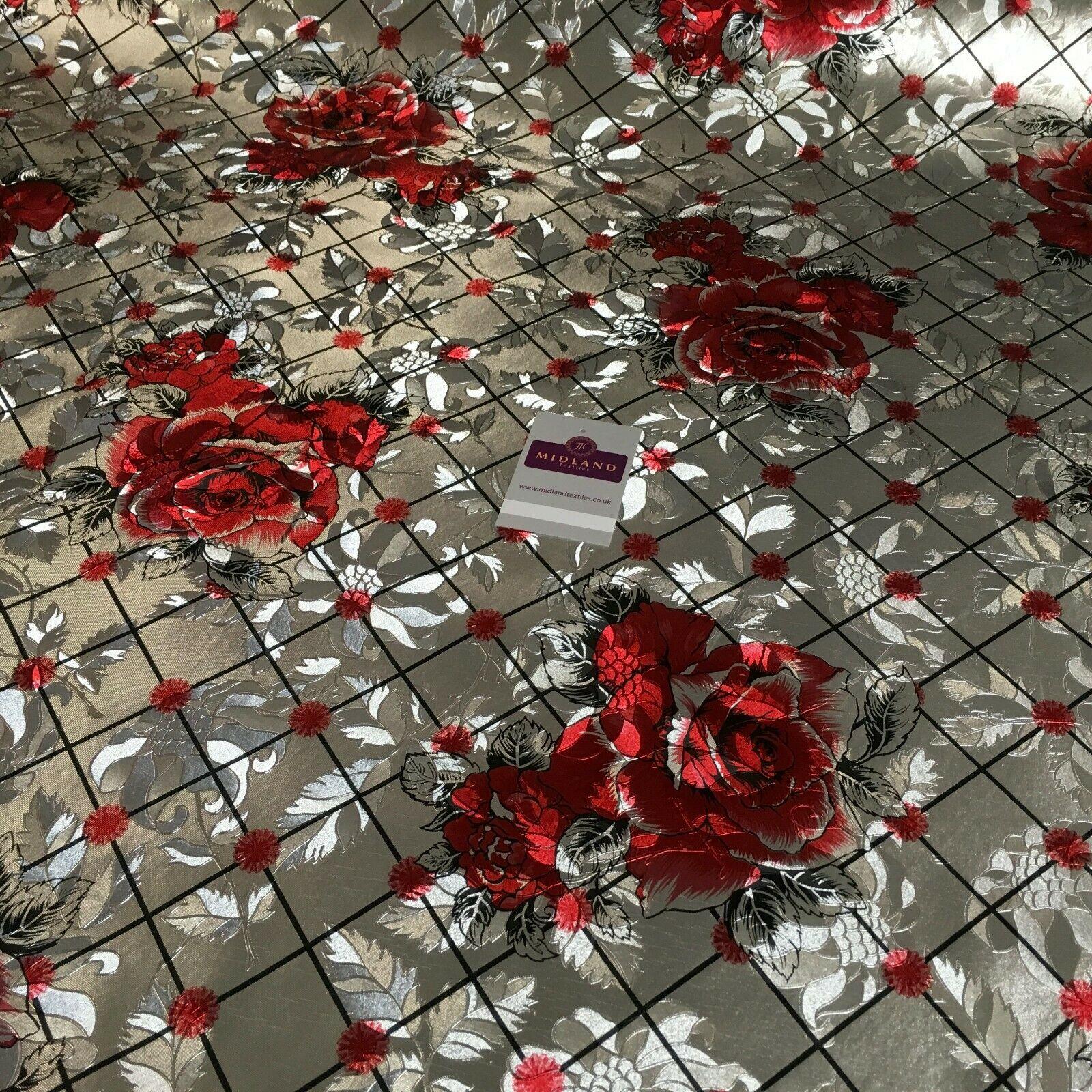 Metallic Silver Floral border Wipe clean table cover Fabric 139 cm M1204 Mtex