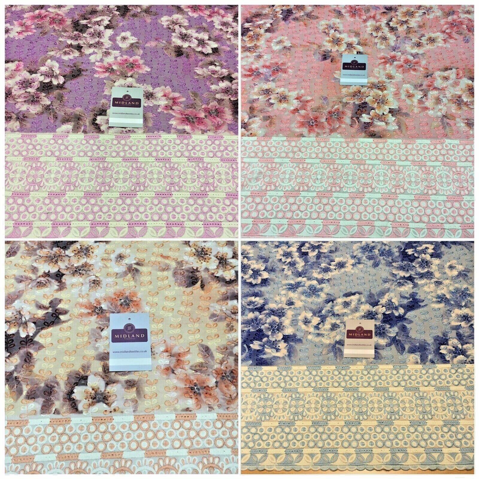 Floral Border Embroidered Broderie Anglaise Dress Fabric 139 cm M1198 Mtex