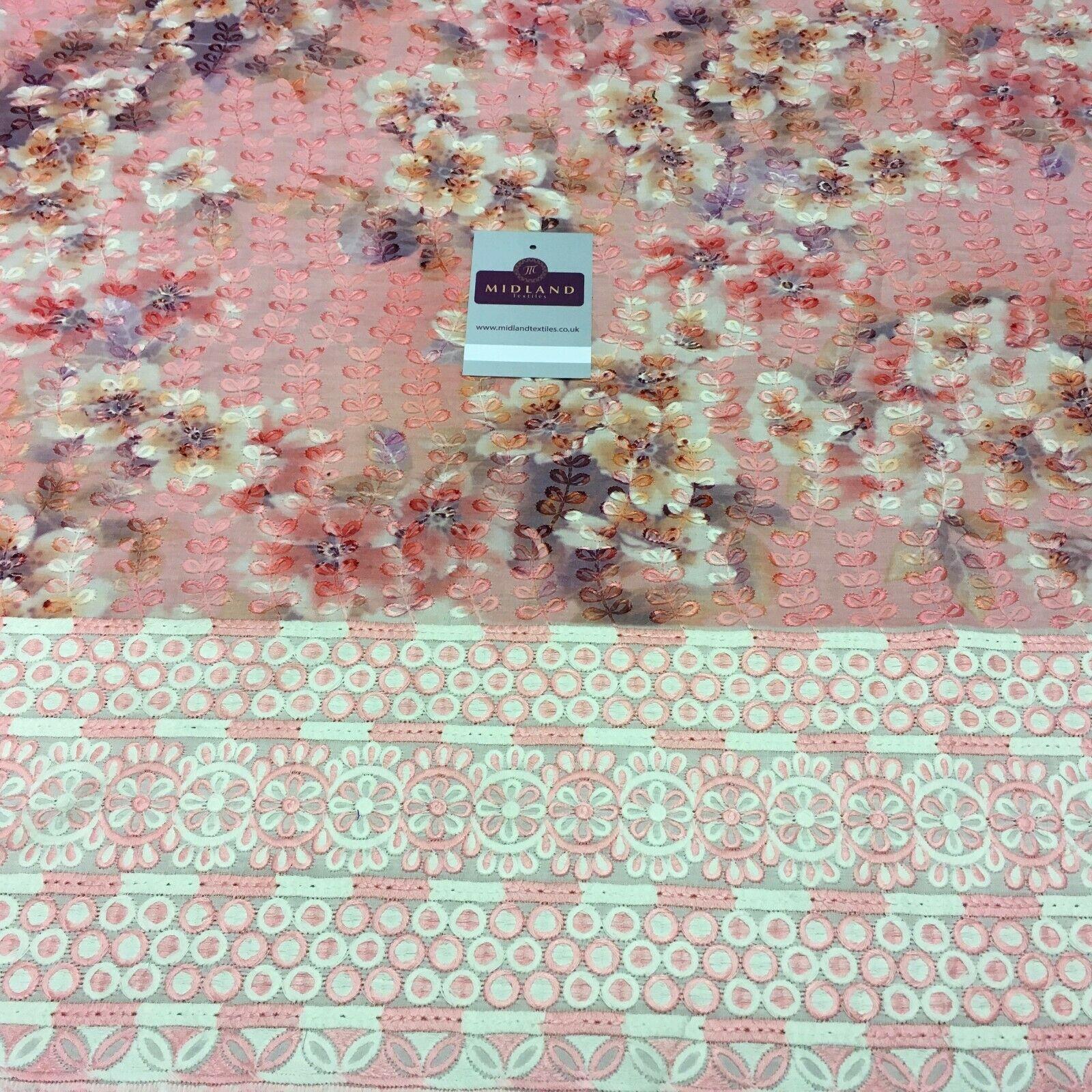 Floral Border Embroidered Broderie Anglaise Dress Fabric 139 cm M1198 Mtex