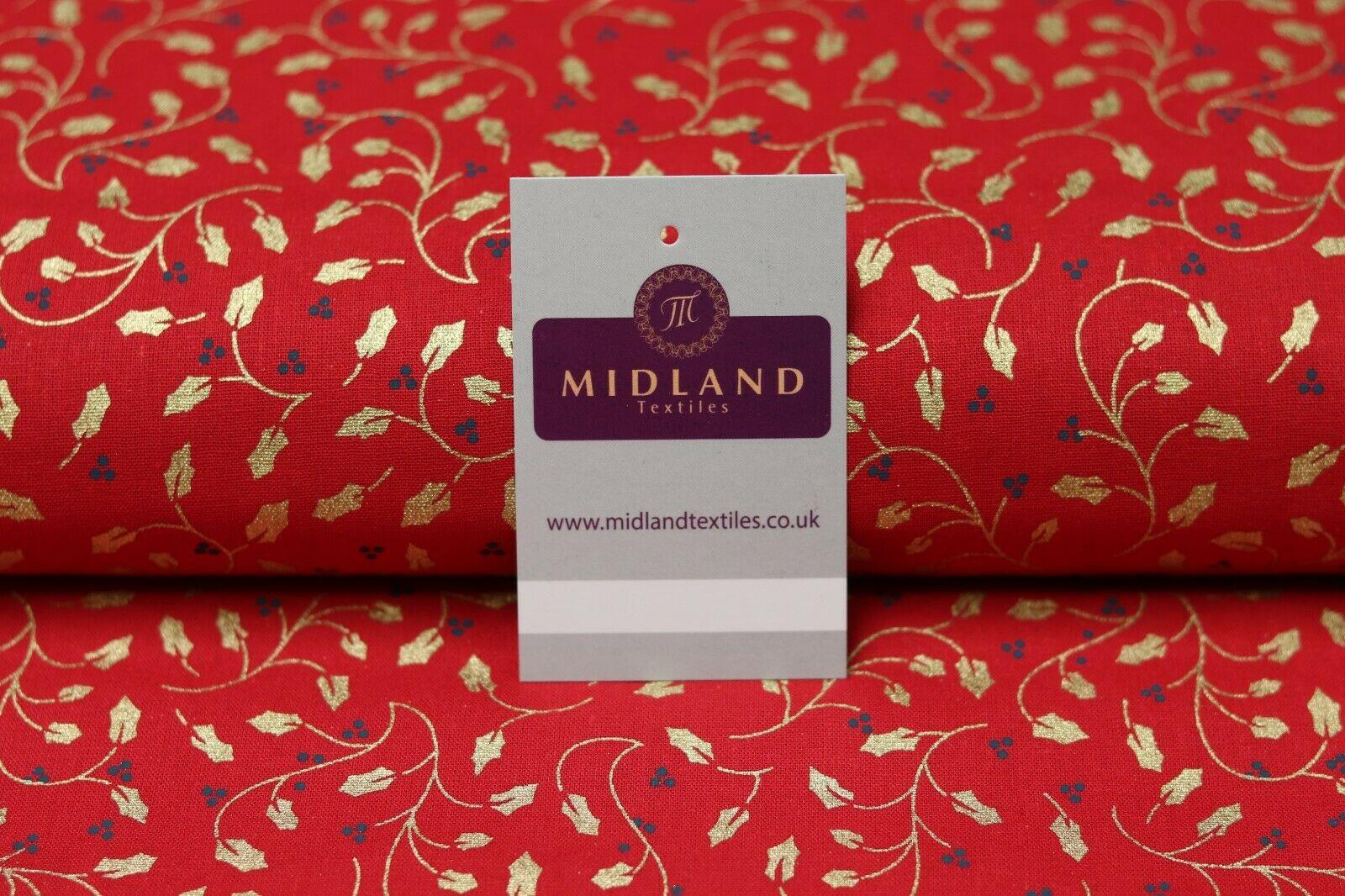 Vintage Christmas Holly Berries 100% Cotton Gold foil Fabric 114 cm MK1221 Mtex