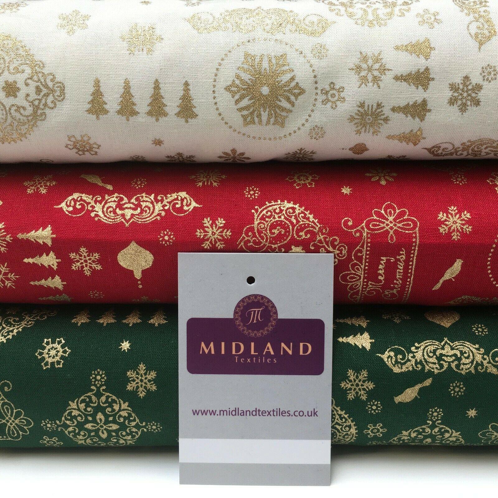Vintage Christmas Theme 100% Cotton Gold foil Print Fabric 110 cm MK1219 Mtex