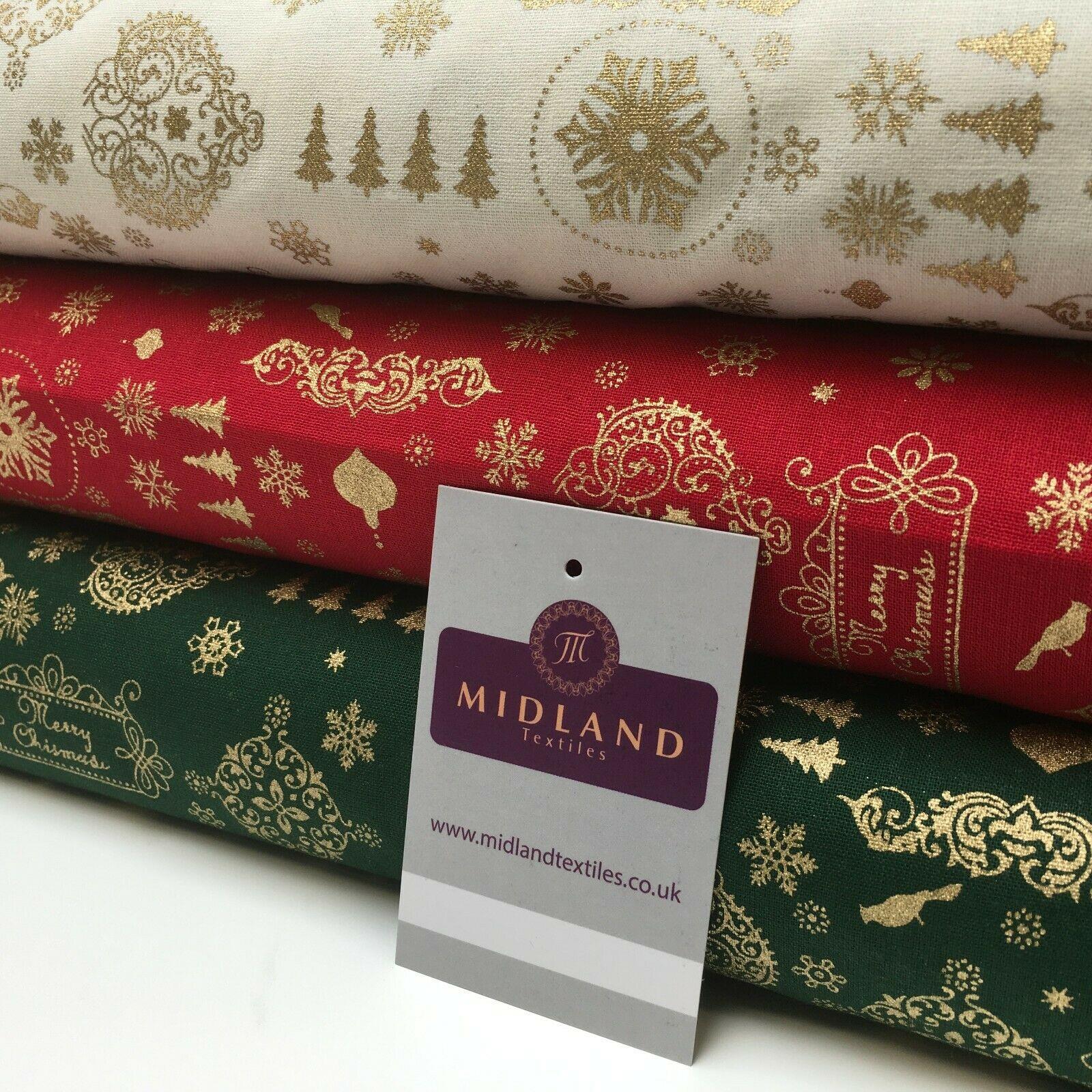 Vintage Christmas Theme 100% Cotton Gold foil Print Fabric 110 cm MK1219 Mtex
